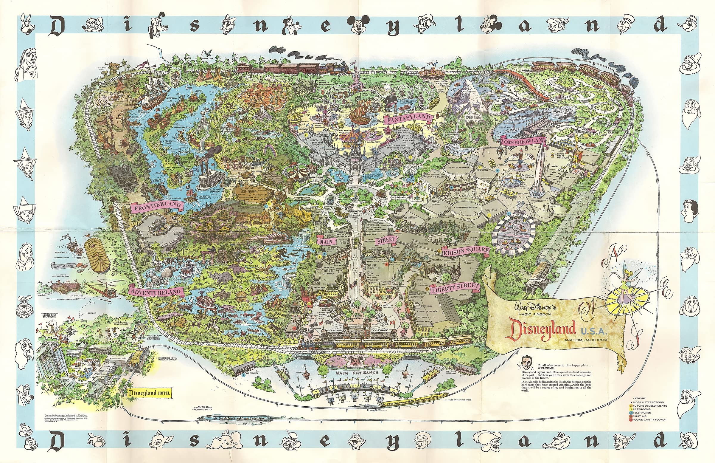 Amazon Vintage 1960 s Disneyland Map Illustration Walt Disney Fantasy Theme Park Pop Art Home Decor In Poster Print 11x17 Inches 