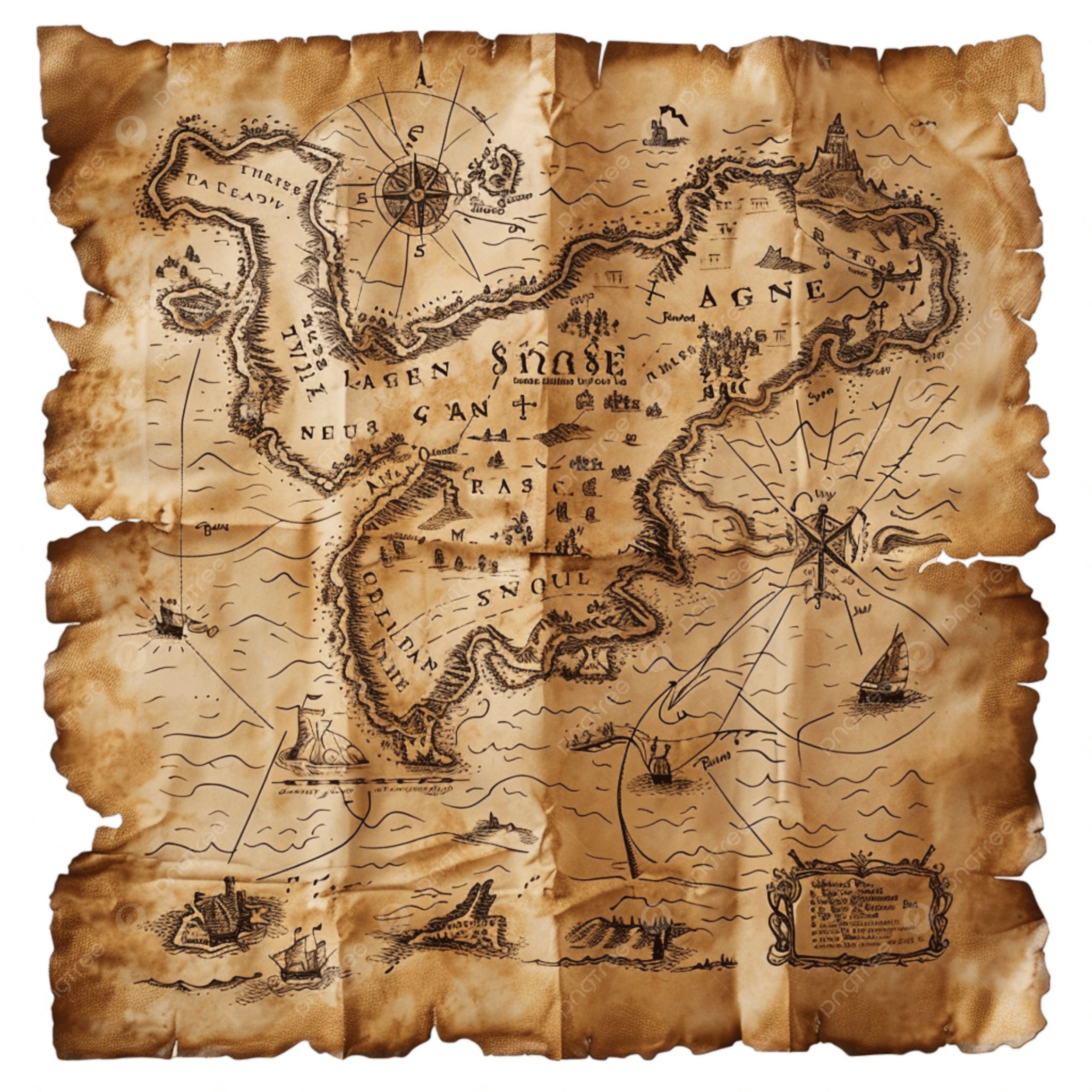 Ancient Pirate Treasure Map Drawing Design Poster Isolated On Transparent Background Pirate Treasure Map PNG Transparent Image And Clipart For Free Download