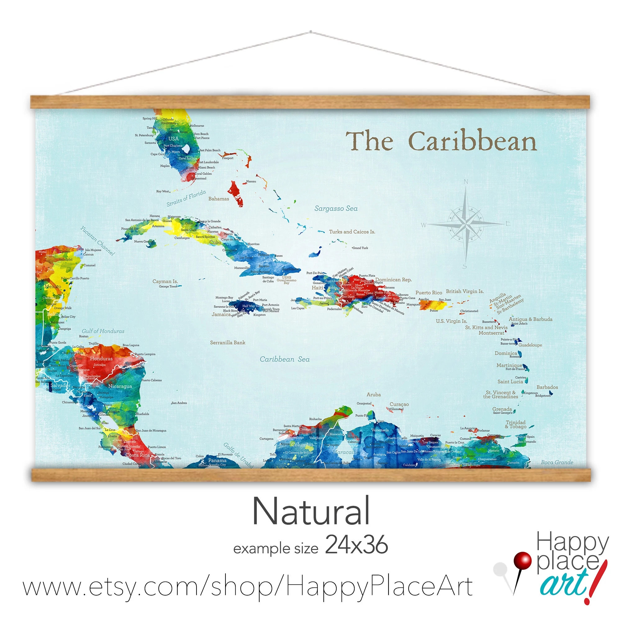 Any Title Personalized Sailing Map Detailed Caribbean Map Gift Traveling Friend Office Wall Map Canvas Map Caribbean Cities U0026 Islands Etsy
