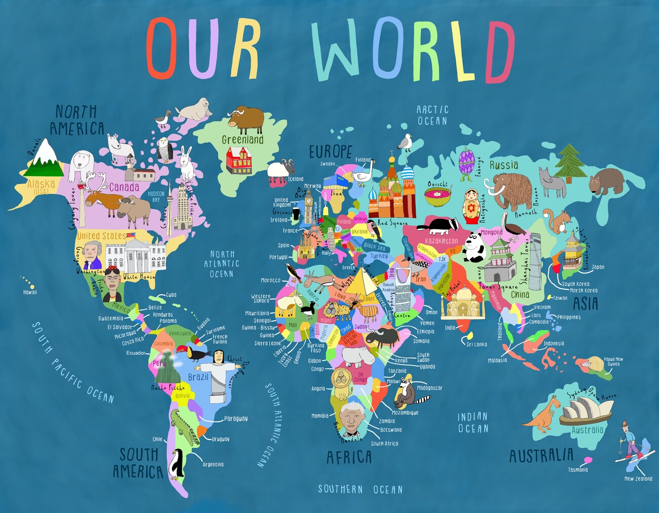 Art Print Our World Illustrated World Map For Kids