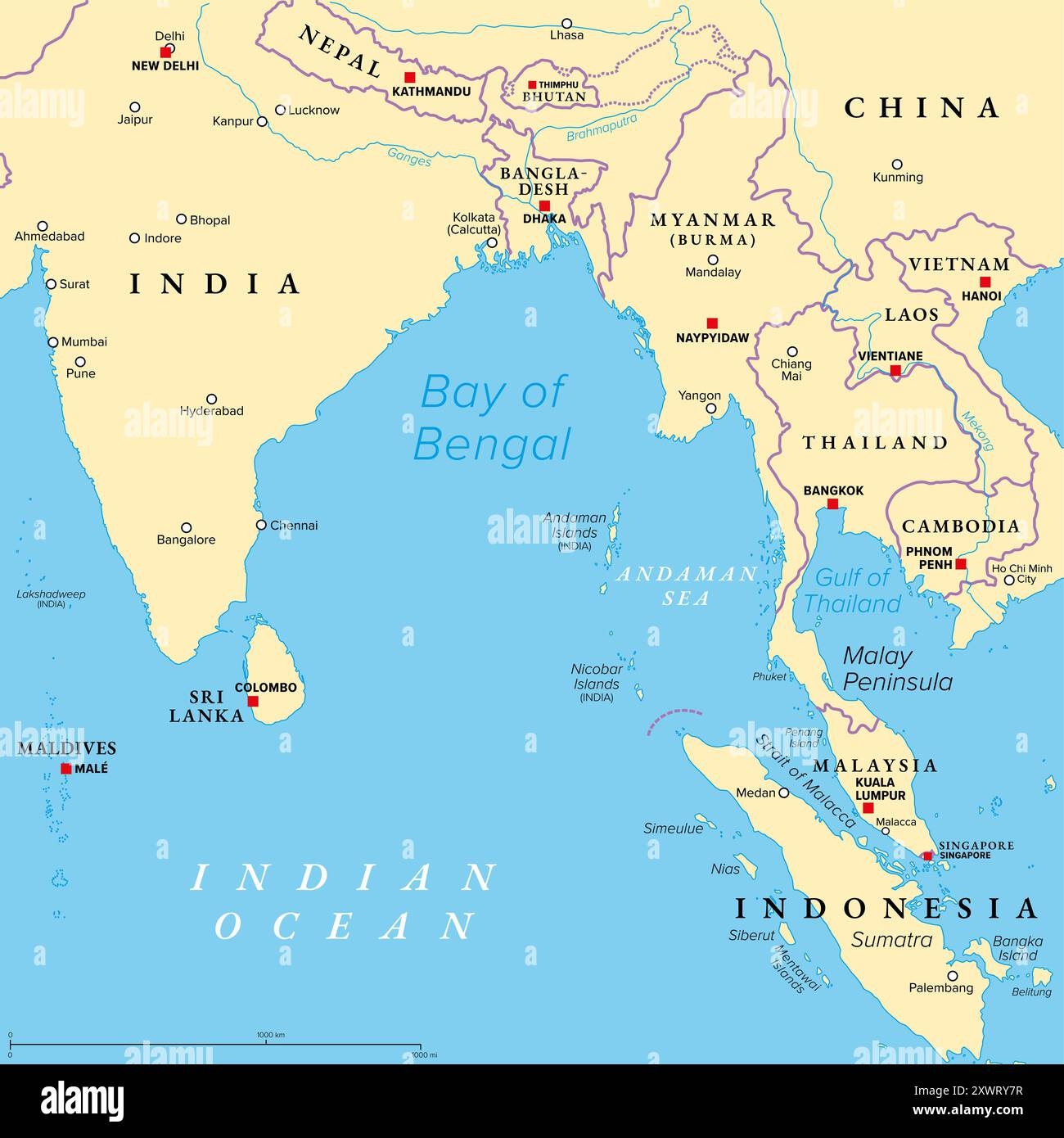 Bay Of Bengal Political Map Northeastern Part Of The Indian Ocean And World s Largest Bay Between Indian Subcontinent And Indochinese Peninsula Stock Photo Alamy