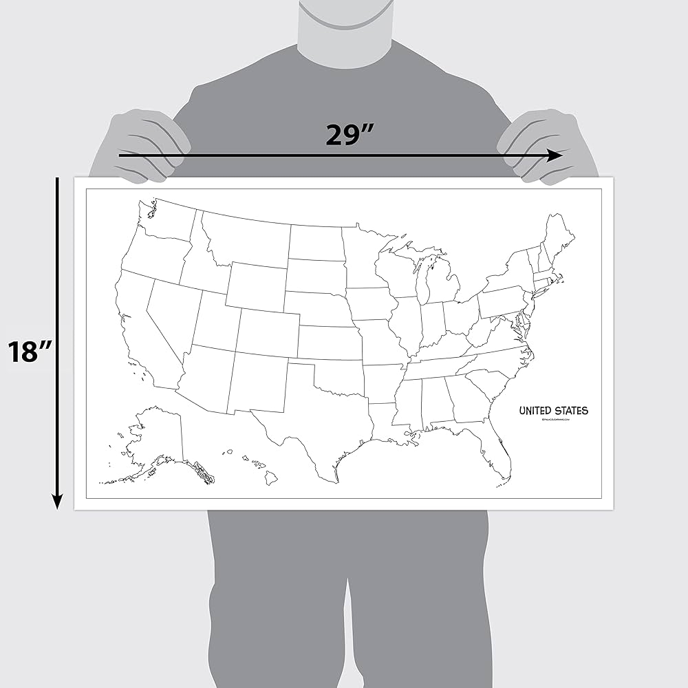 Blank USA Map Outline Poster LAMINATED 18 X 29 For Use With Wet Erase Markers Only Amazon ca Office Products