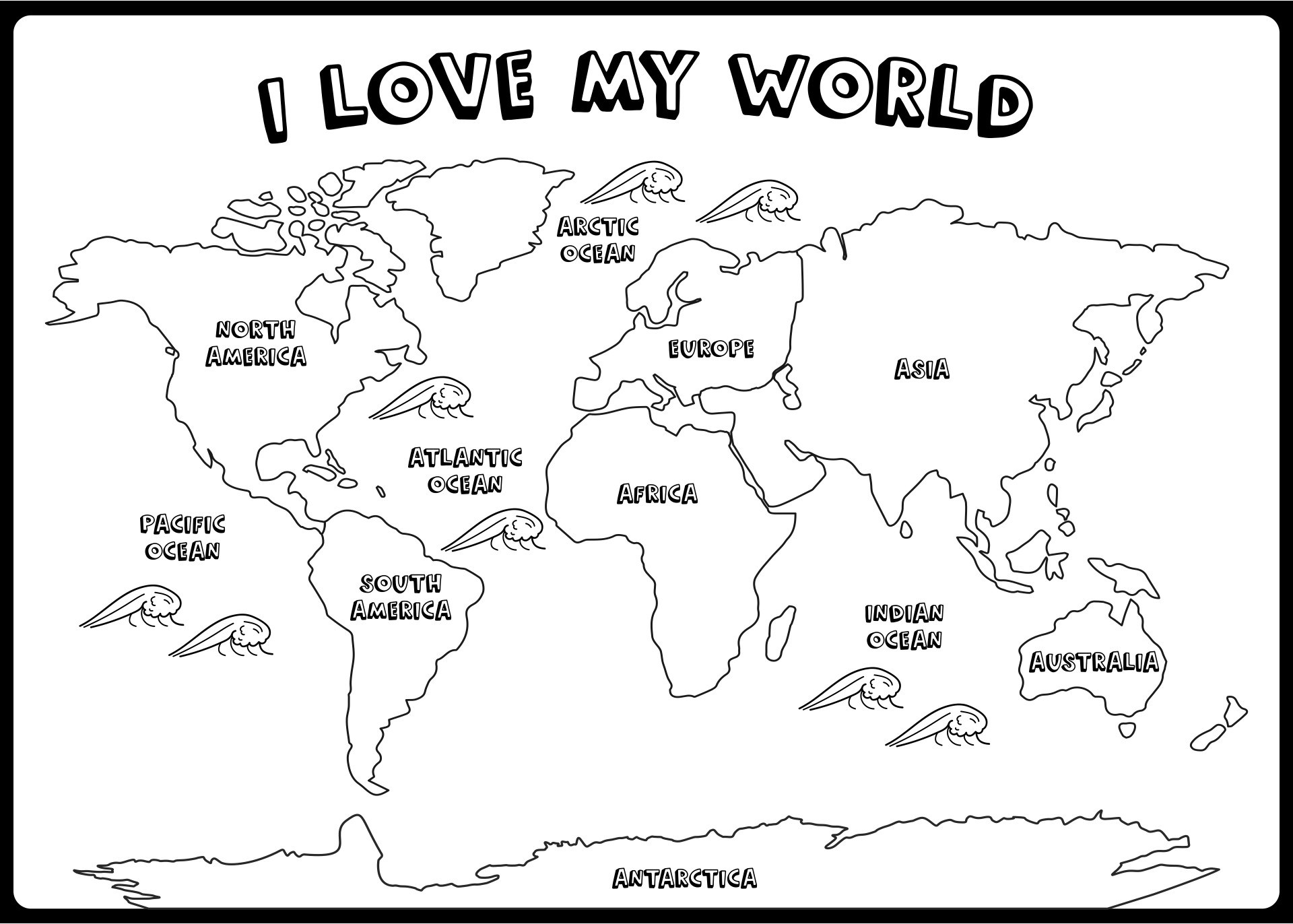 Blank World Map With Countries Borders Continents Worksheets Library