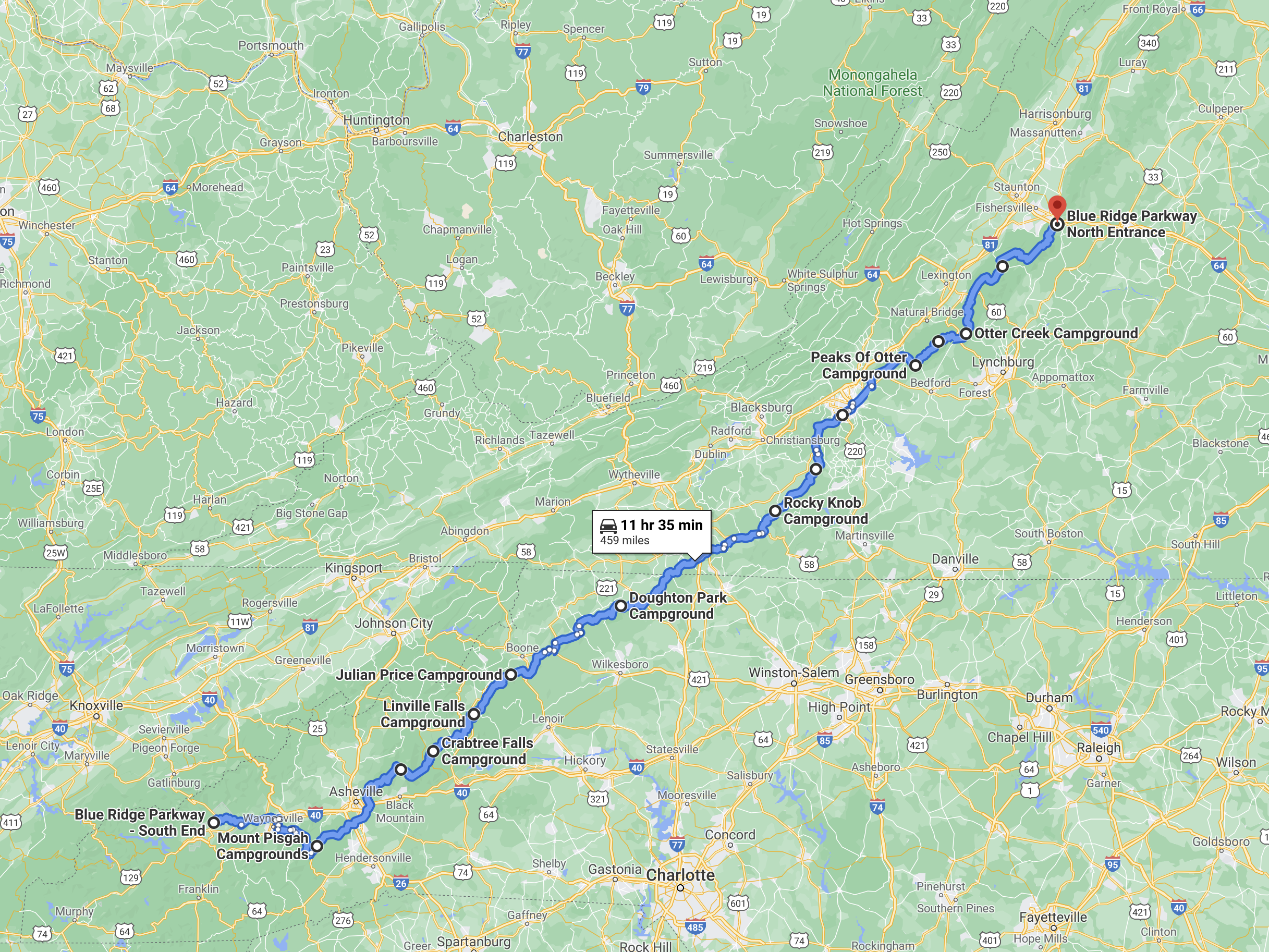 Blue Ridge Parkway Map With Campgrounds Technomadia