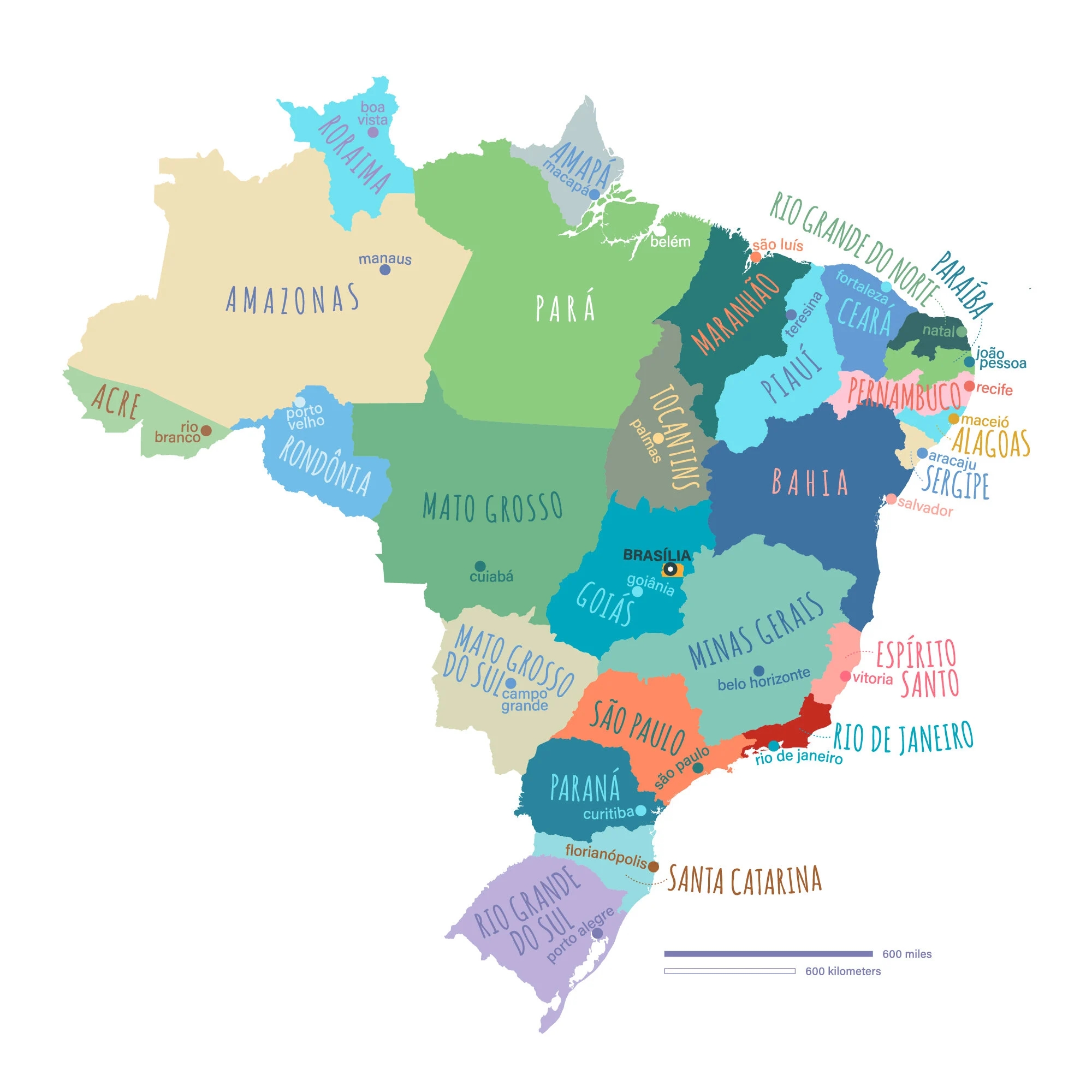 Brazil Map PRINTABLE Brazil States And Capitals Labeled Brazil 