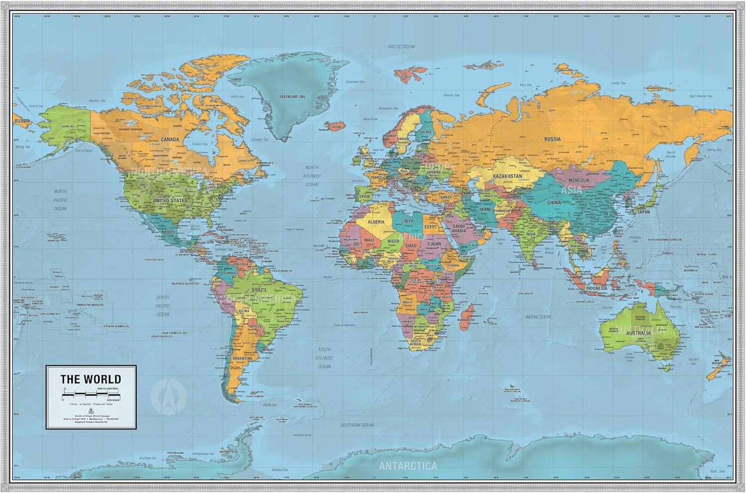 Bright 36x24 Laminated World Voyager Map Poster Indonesia Ubuy