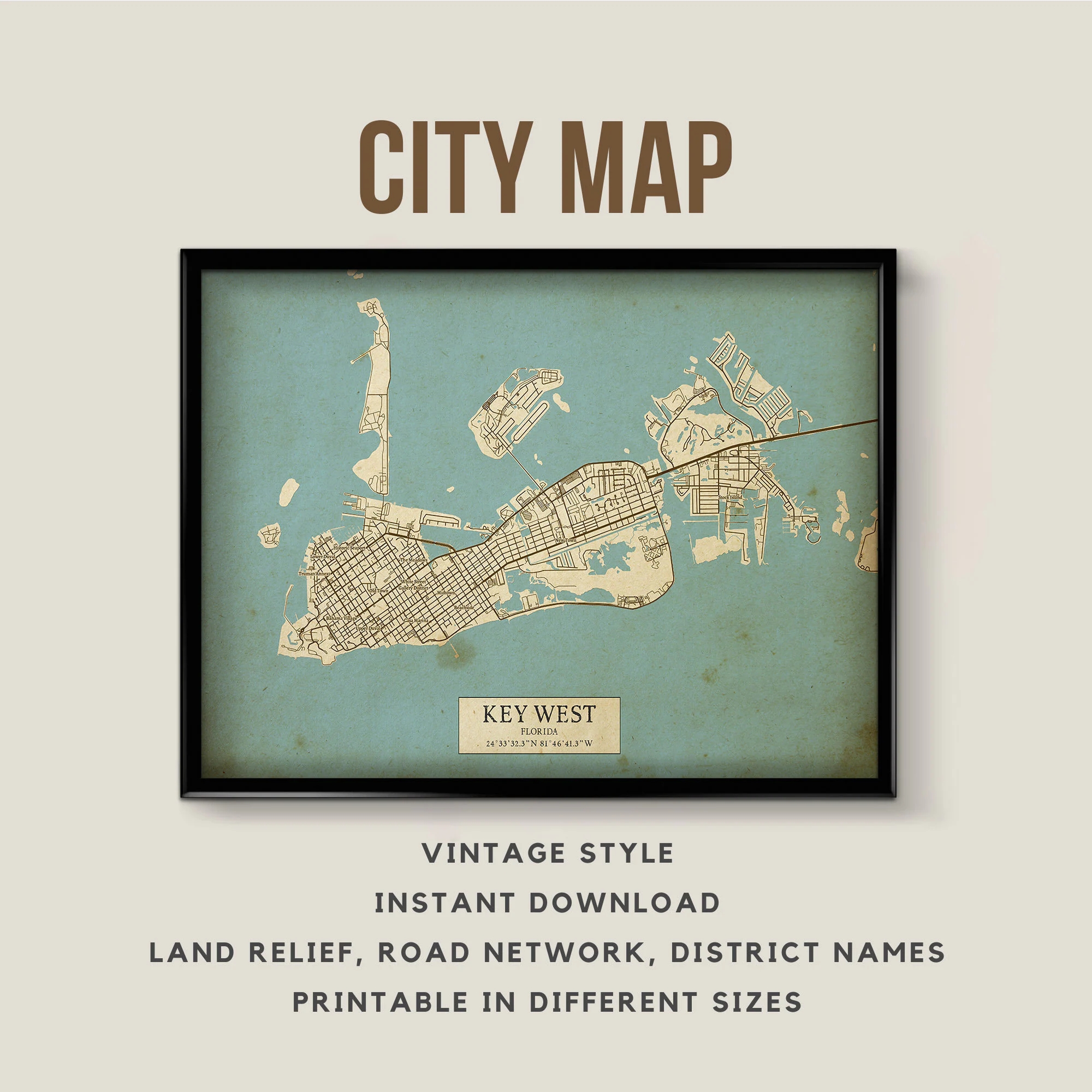 Buy Printable Vintage Map Of Key West Florida USA Instant Download Street Map Wall Art Map Poster Antique Map Print Travel Gift Online In India Etsy