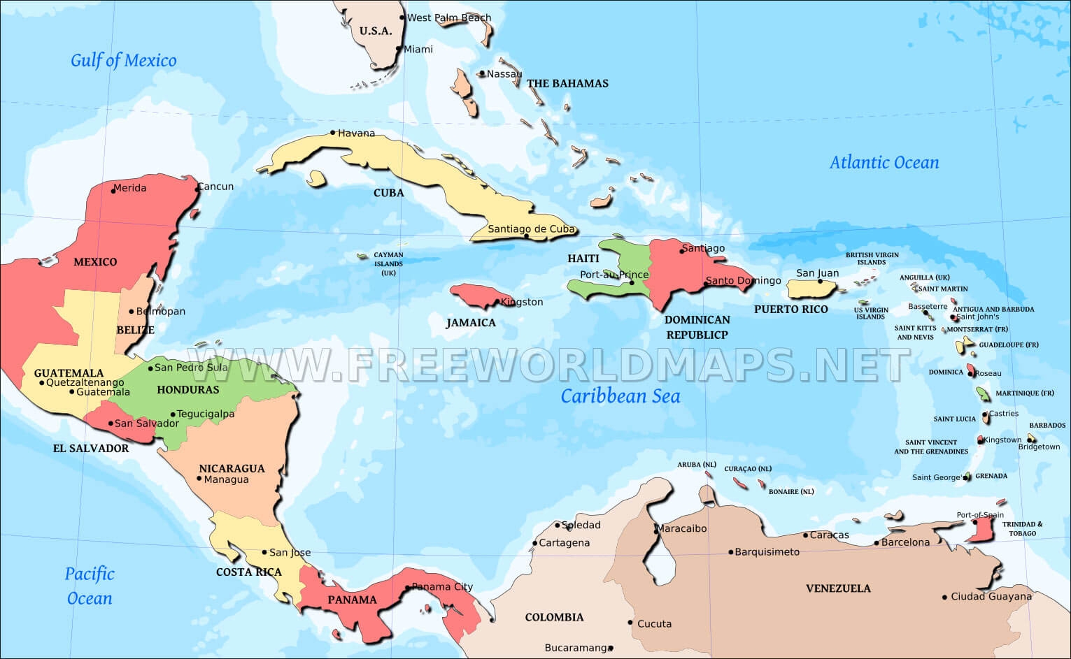 Map Of The Caribbean Printable