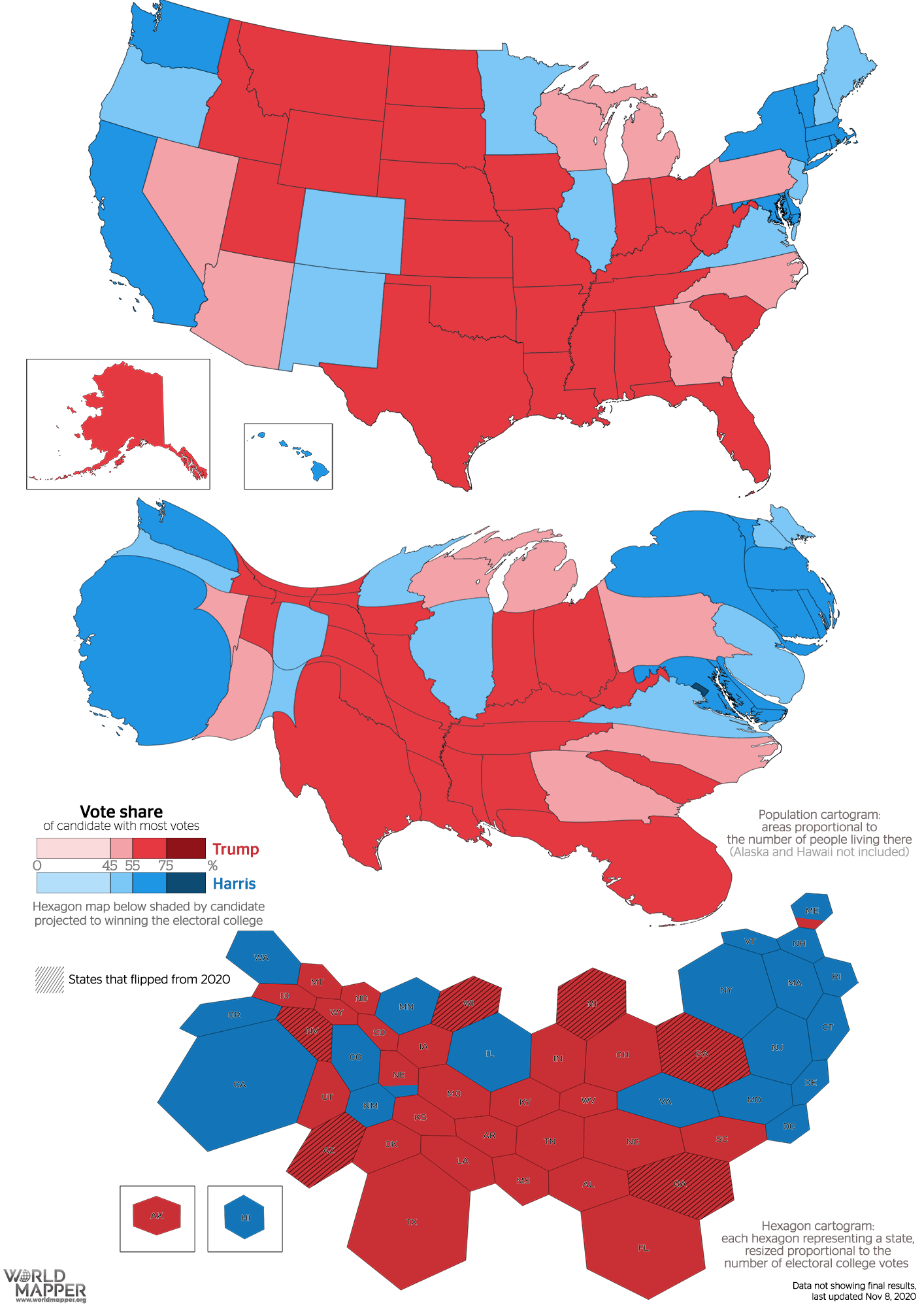 Cartographic Views Of The 2024 US Presidential Election Worldmapper