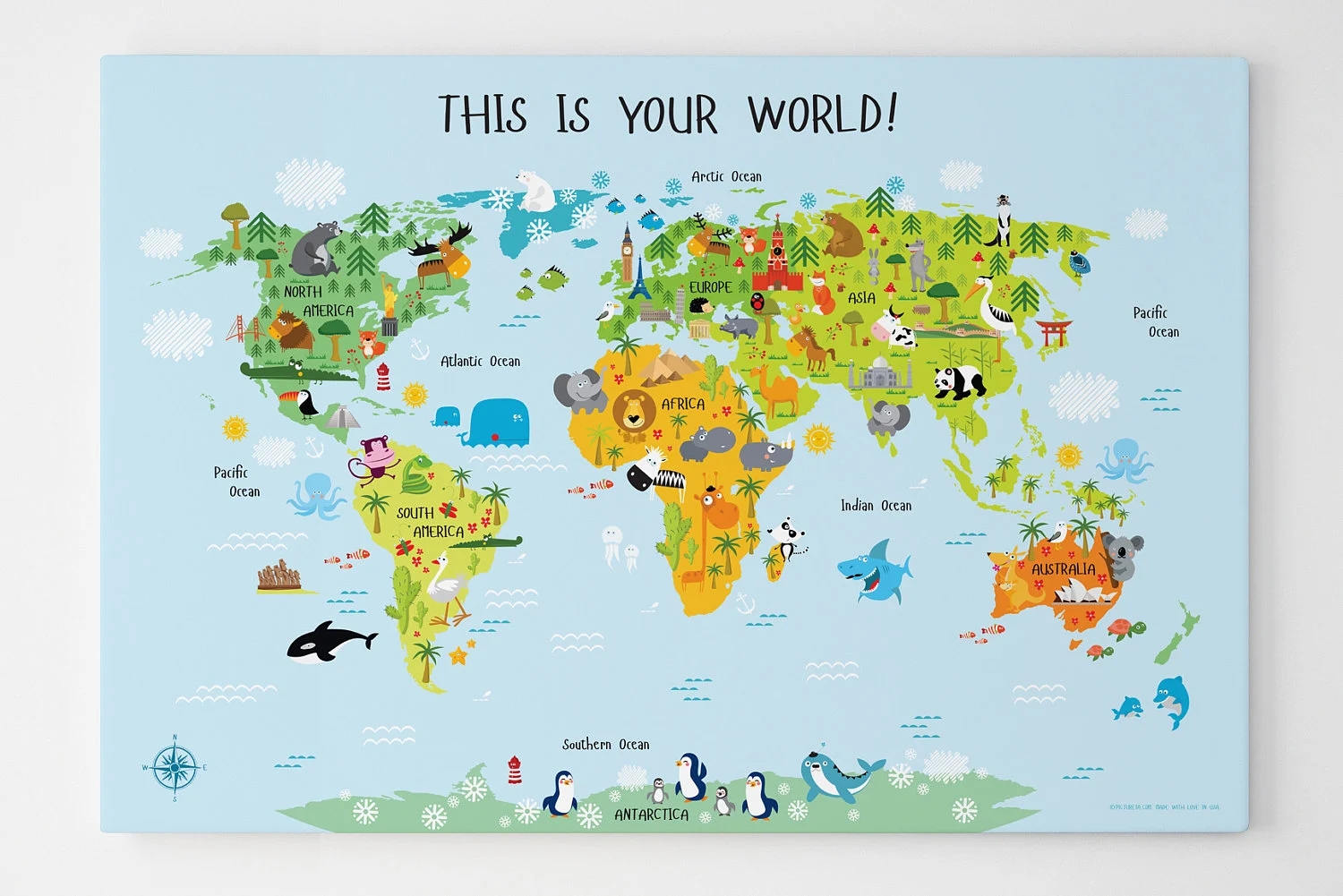 Children s World Map Kids World Map Daycare Decor Classroom Decor Playroom Decor Wall Art World Map Poster Kindergarten Etsy