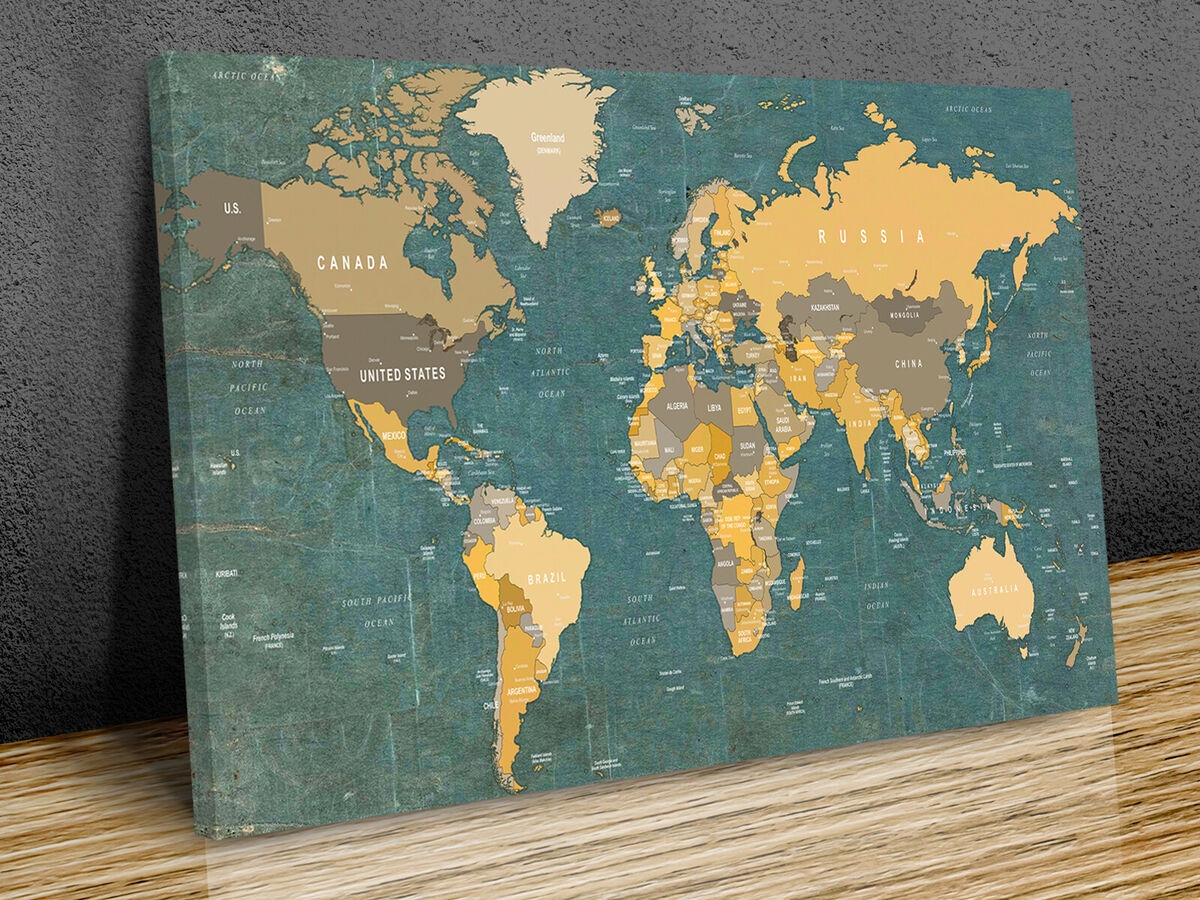 Classic World Map Countries Capitals Mouted Canvas Print EBay