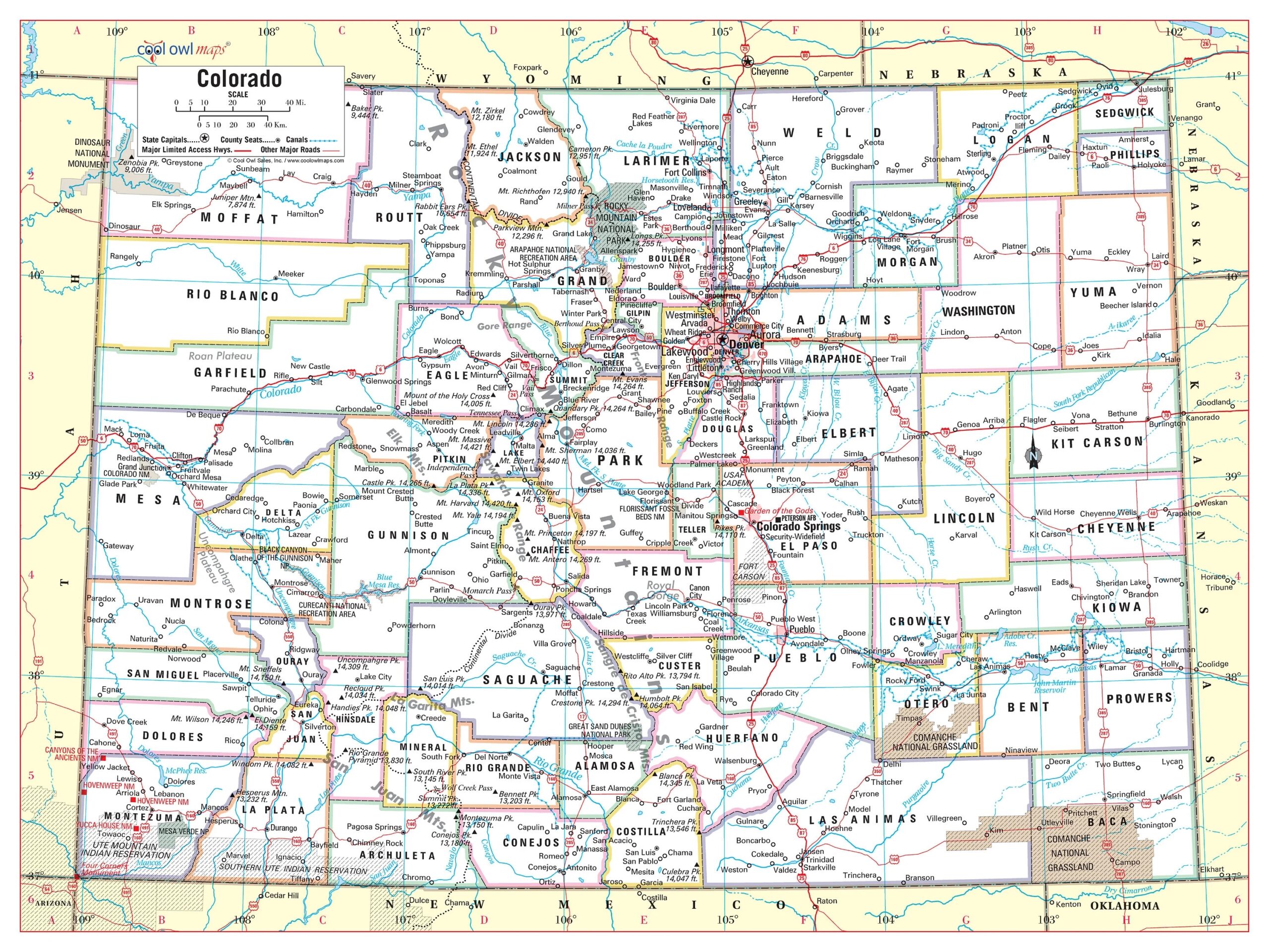 Colorado State Wall Map Large Print Poster