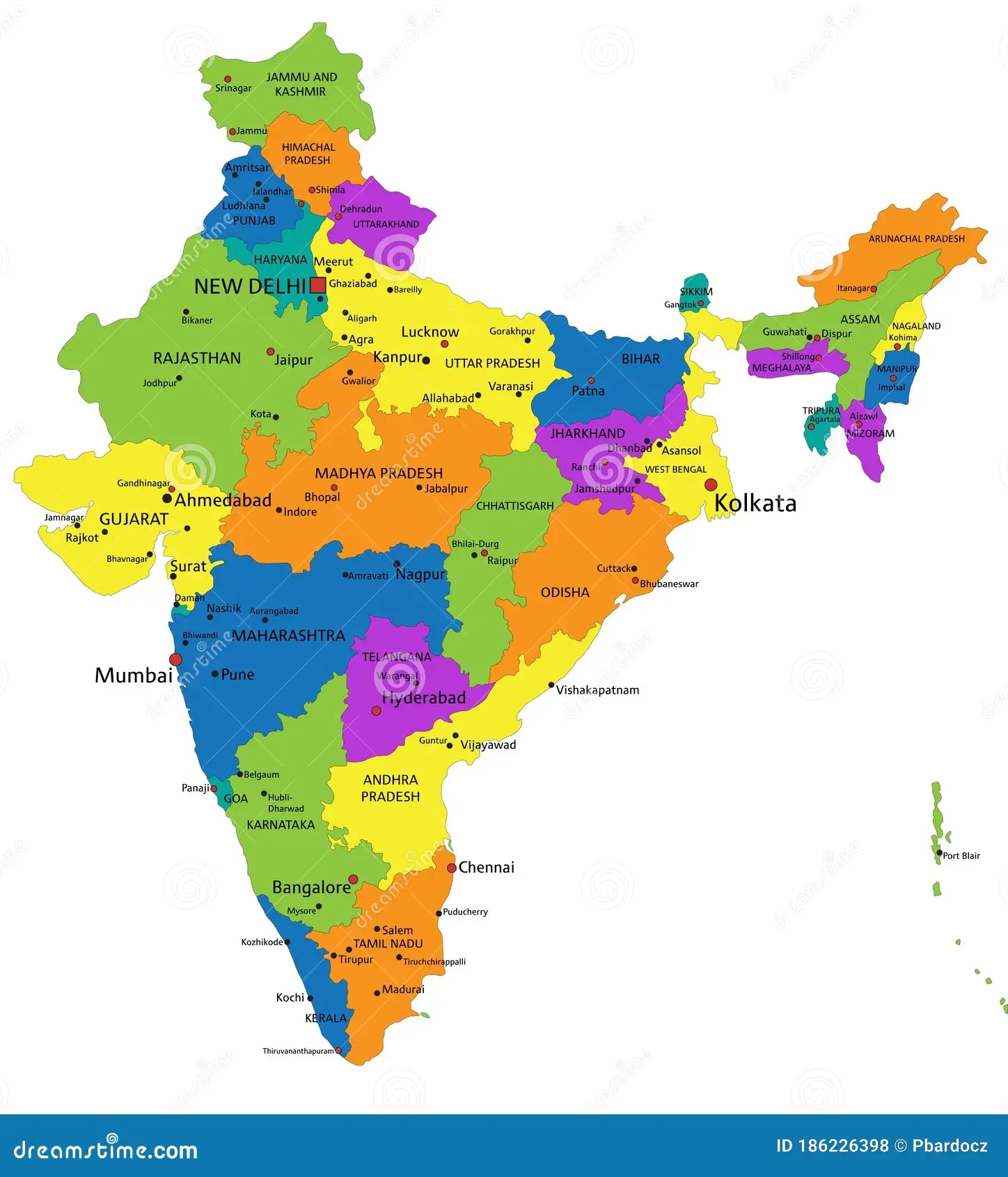 Colorful India Political Map With Clearly Labeled Separated Layers Stock Vector Illustration Of Geographic Background 186226398