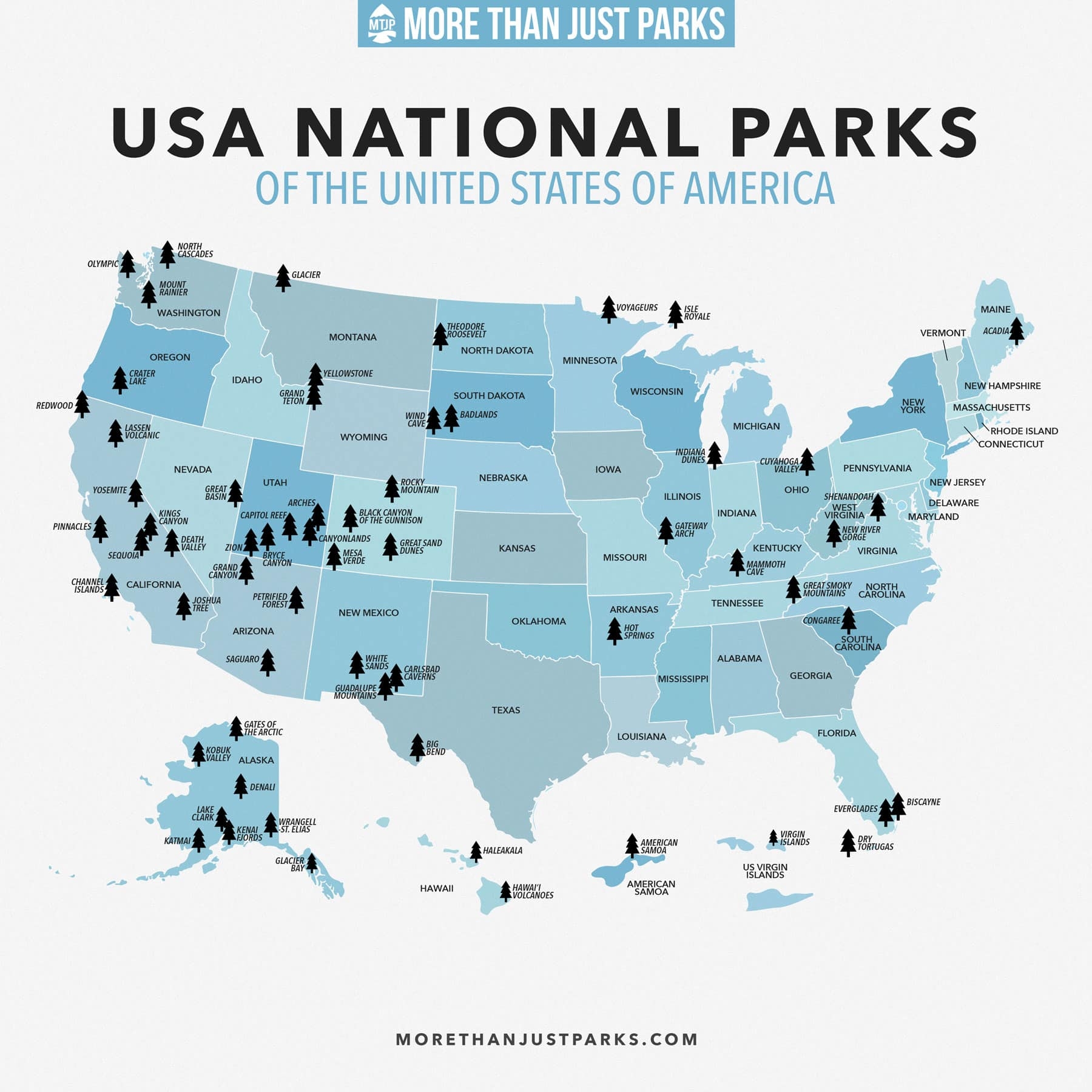 COMPLETE National Parks List 2024 Printable MAP 