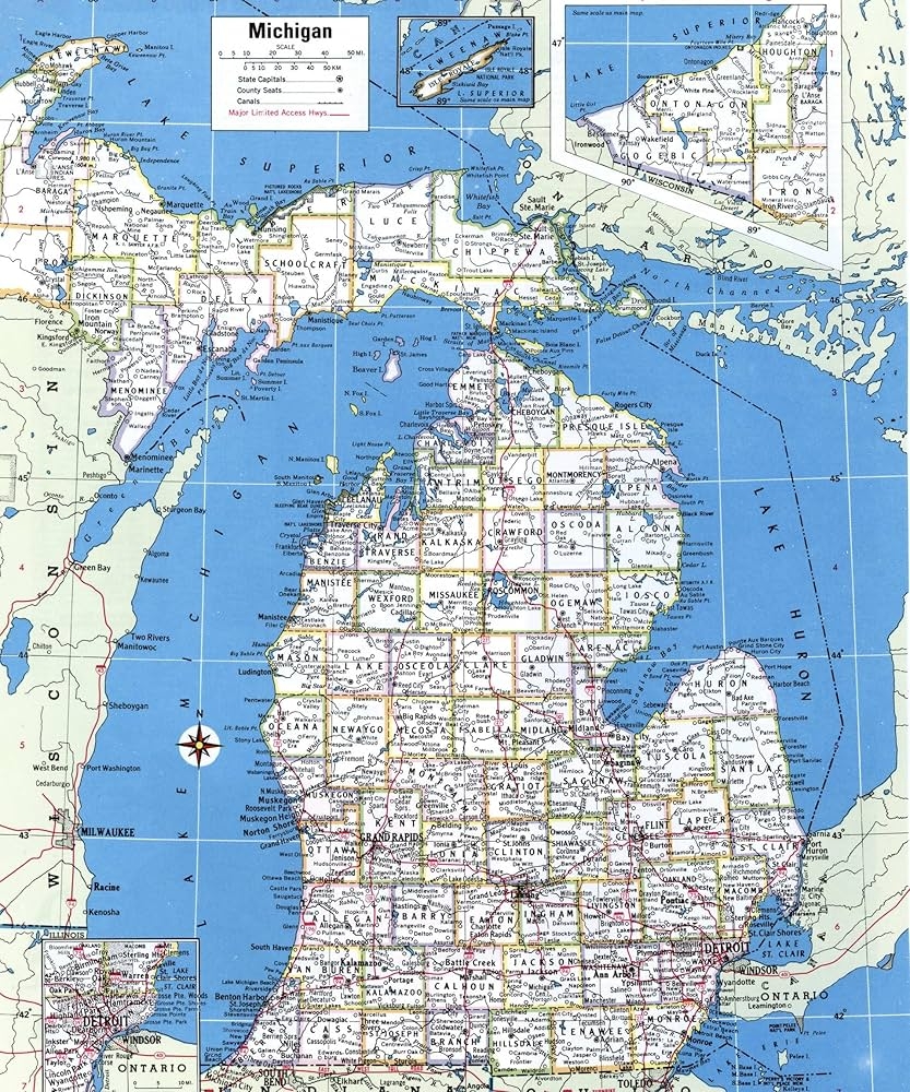 ConversationPrints MICHIGAN COUNTY COUNTIES MAP GLOSSY POSTER PICTURE PHOTO PRINT BANNER