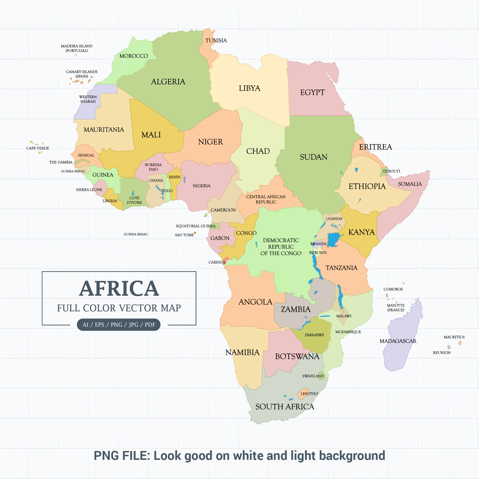 Digitale Afrika Karte Farbe Mit Bundesstaaten Printable Poster Gro format Und A4 PDF Bildschirmgr e Und Vektor Illustrator Bearbeitbar Etsy de