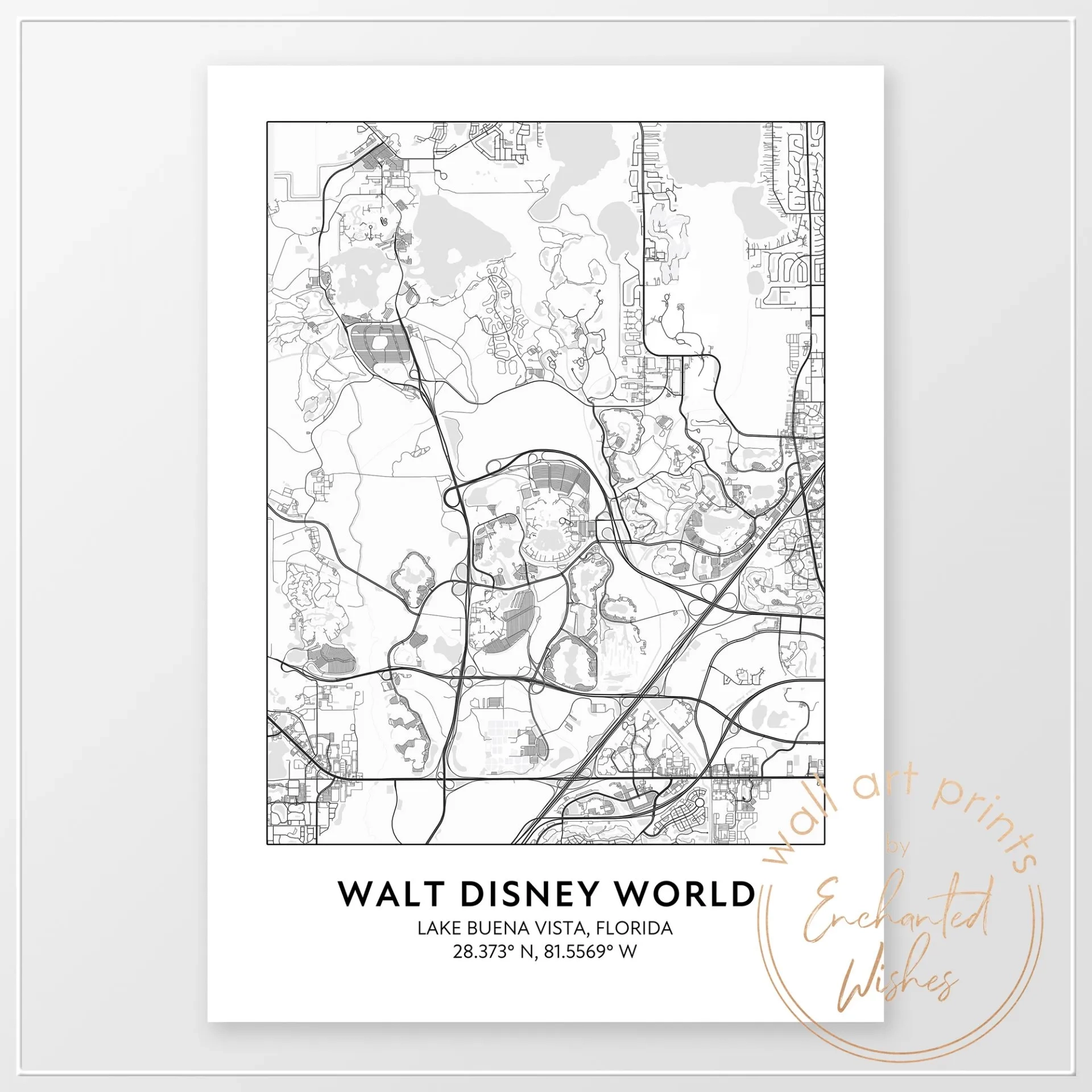 Disney World Road Map Print Printable Wall Art Or Printed U0026 Shipped