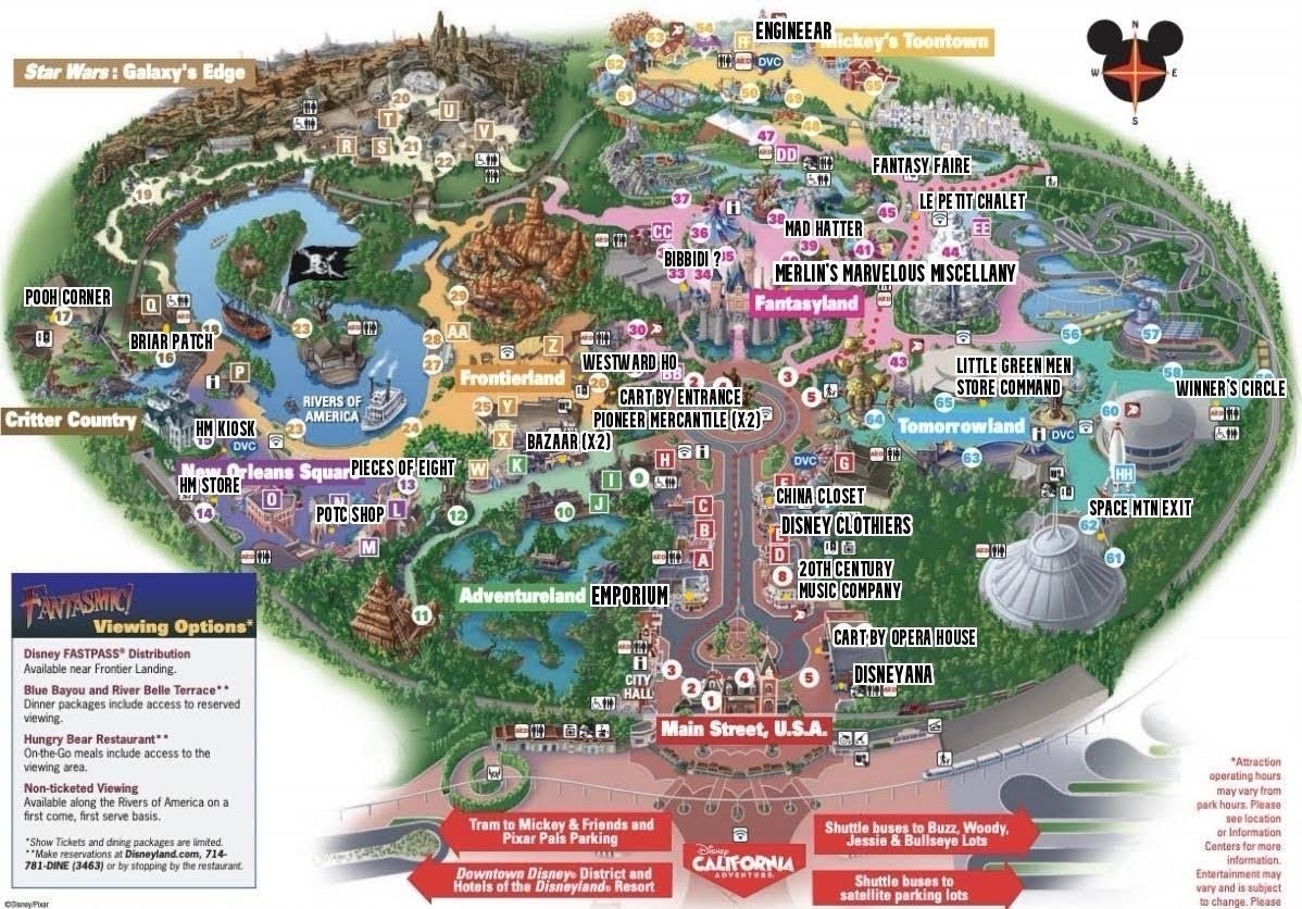 DISNEYLAND AND DISNEY CALIFORNIA ADVENTURE PIN TRADING MAPS 