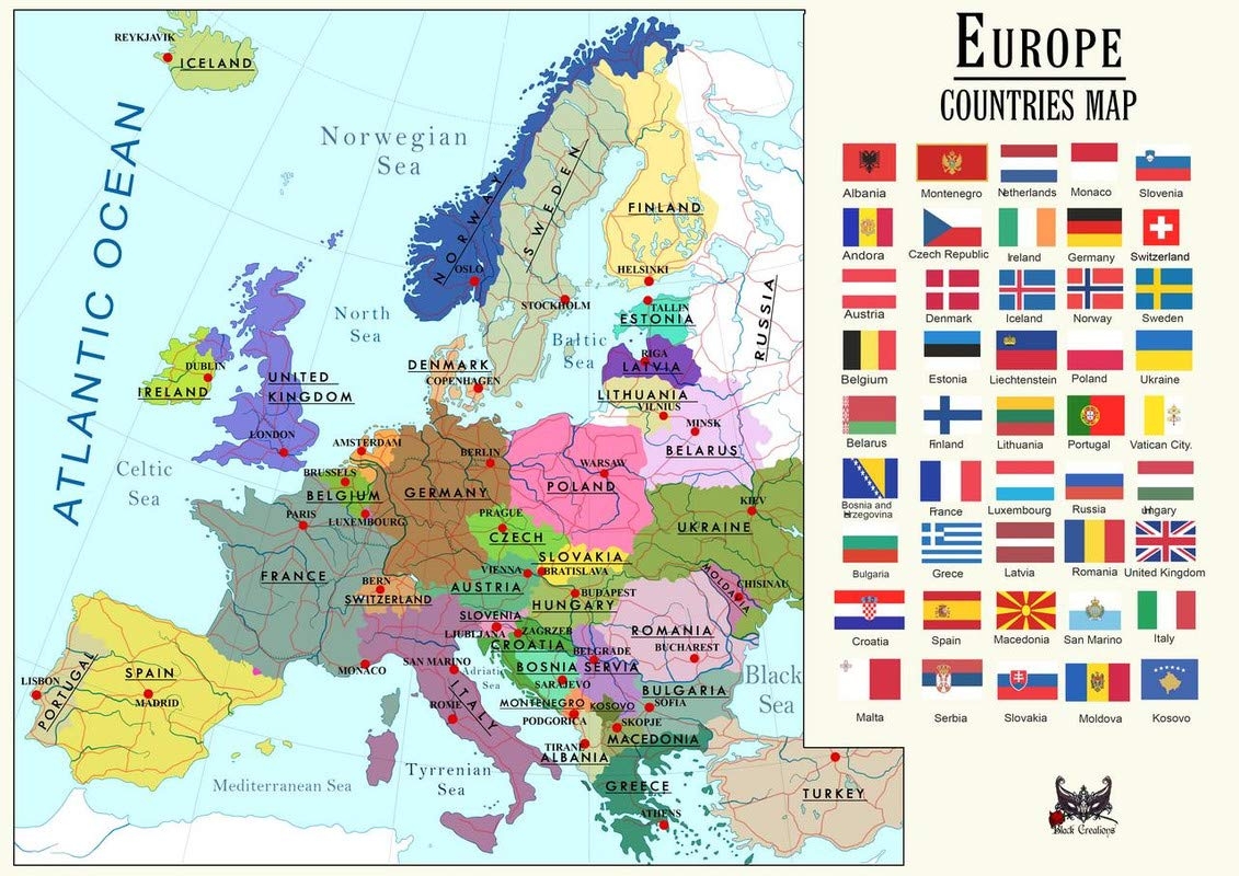 Europe Countries World Map 1 Movie Poster Art Print Reproduction High Quality Wall Decoration Gift A1 Canvas 30 20 Inches Ready To Hang Amazon de Home Kitchen