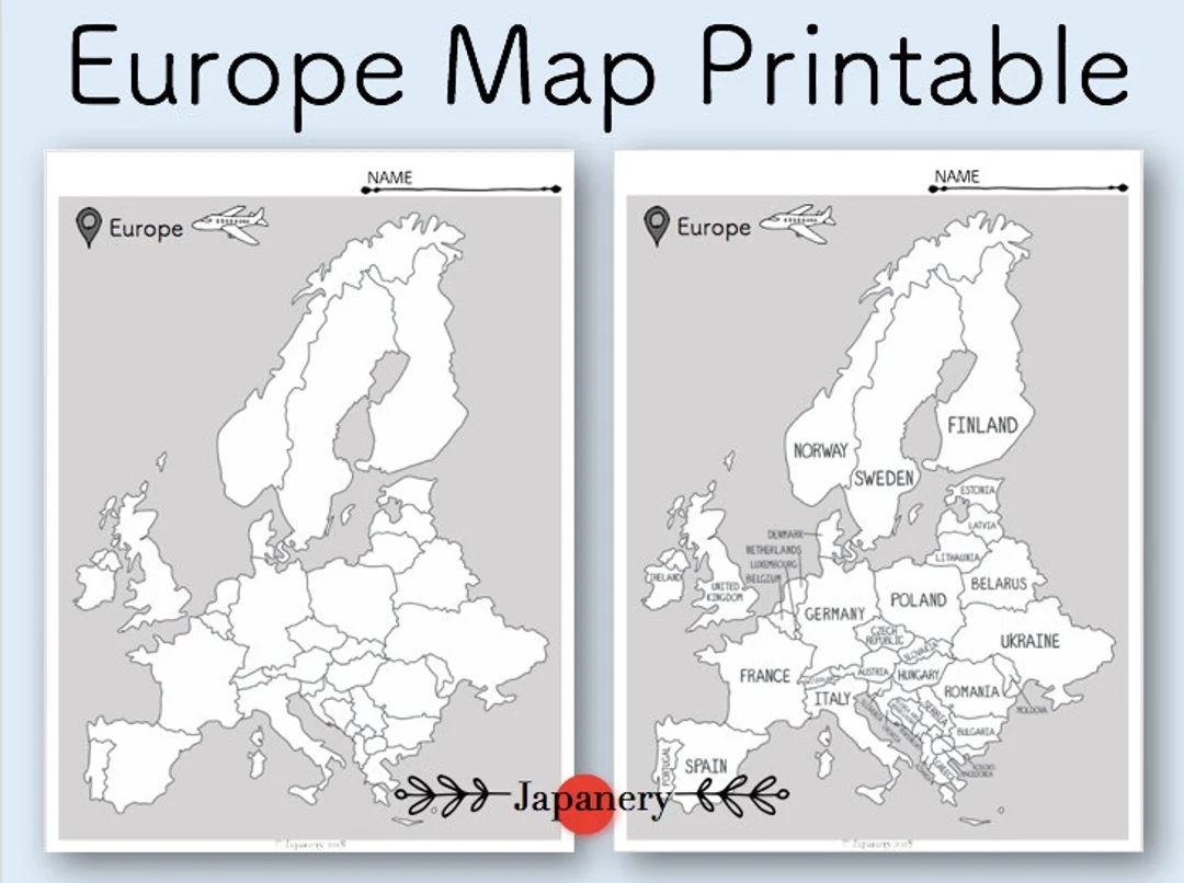 Europe Map Printable Etsy