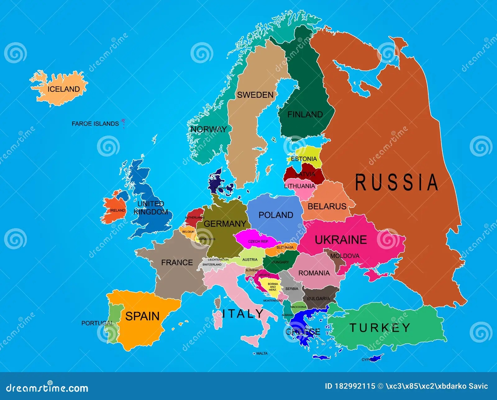 Europe Map With Country Names Vector Illustration Stock Vector Illustration Of Isolated Black 182992115