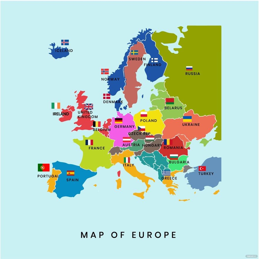 Europe Map With Flag Vector In Illustrator Download Template