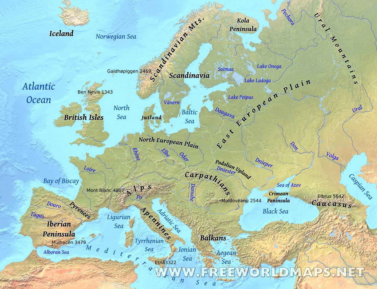 Europe Physical Map Freeworldmaps