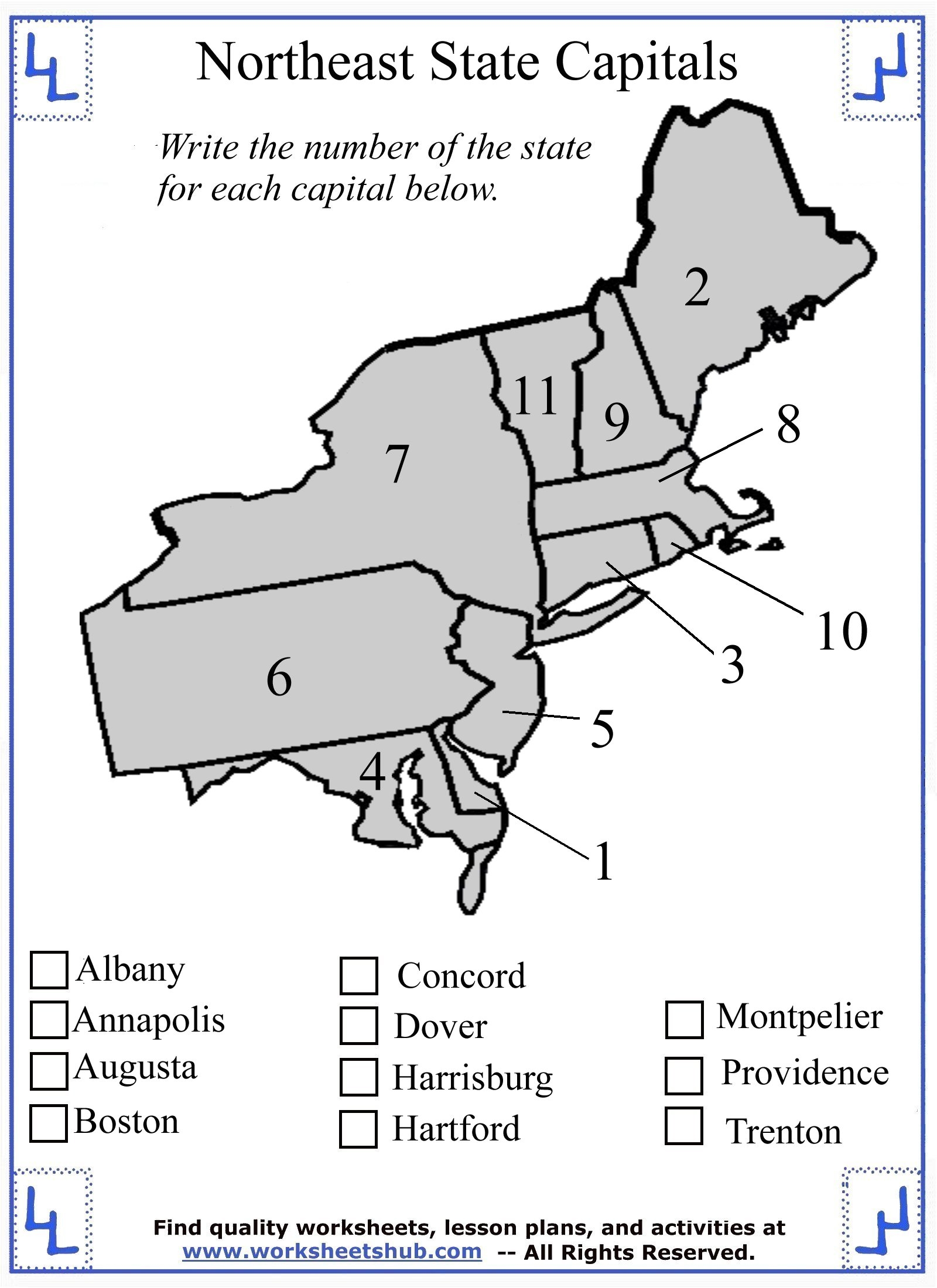 Us Map With Capitals Printable