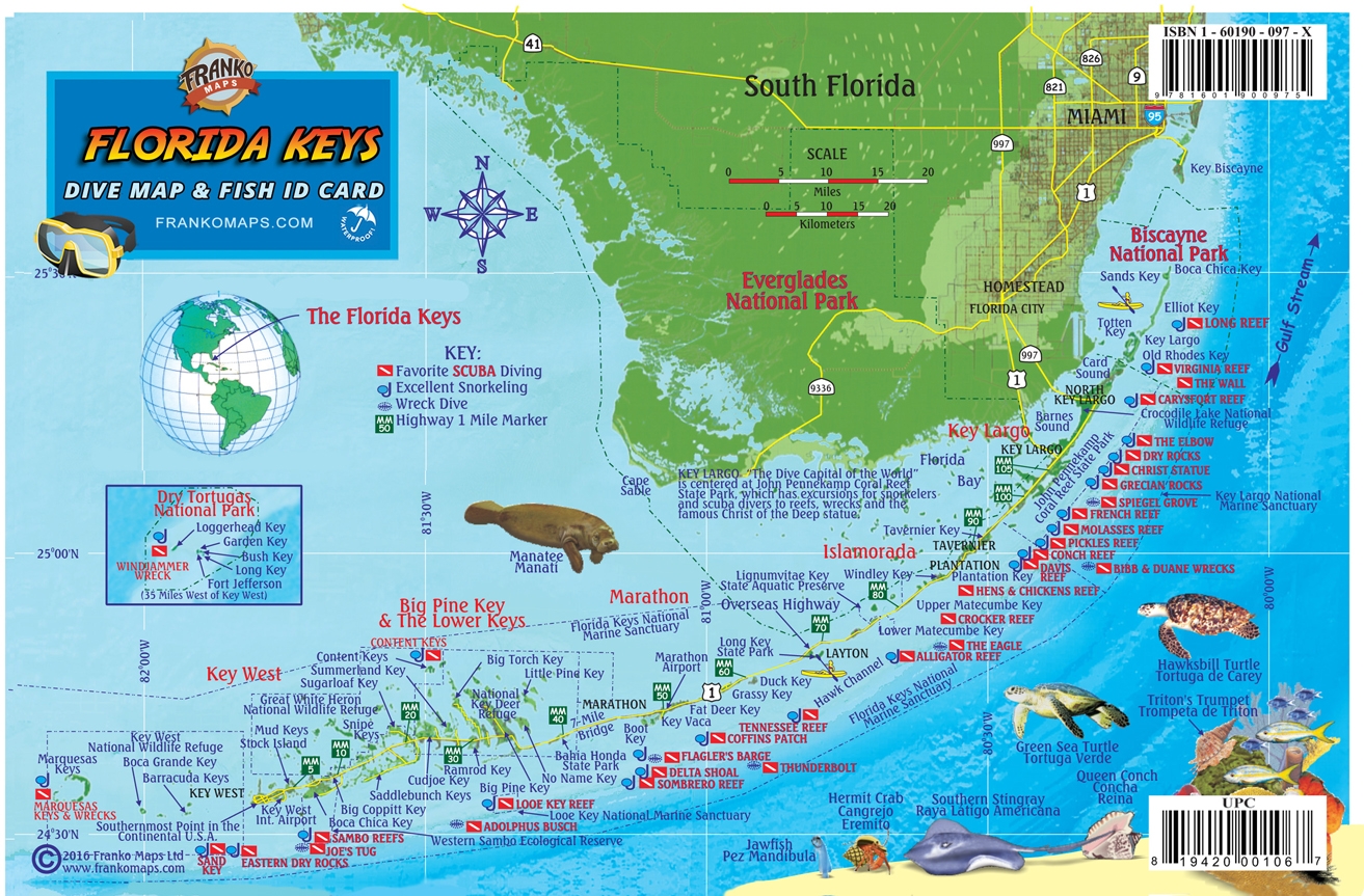 Franko Maps Florida Keys Reef Creatures Card