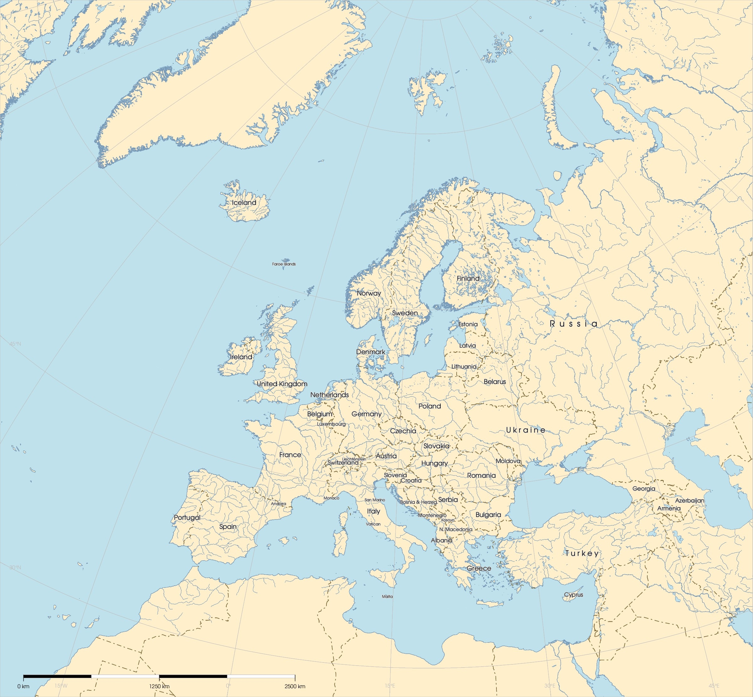 Printable Map Europe