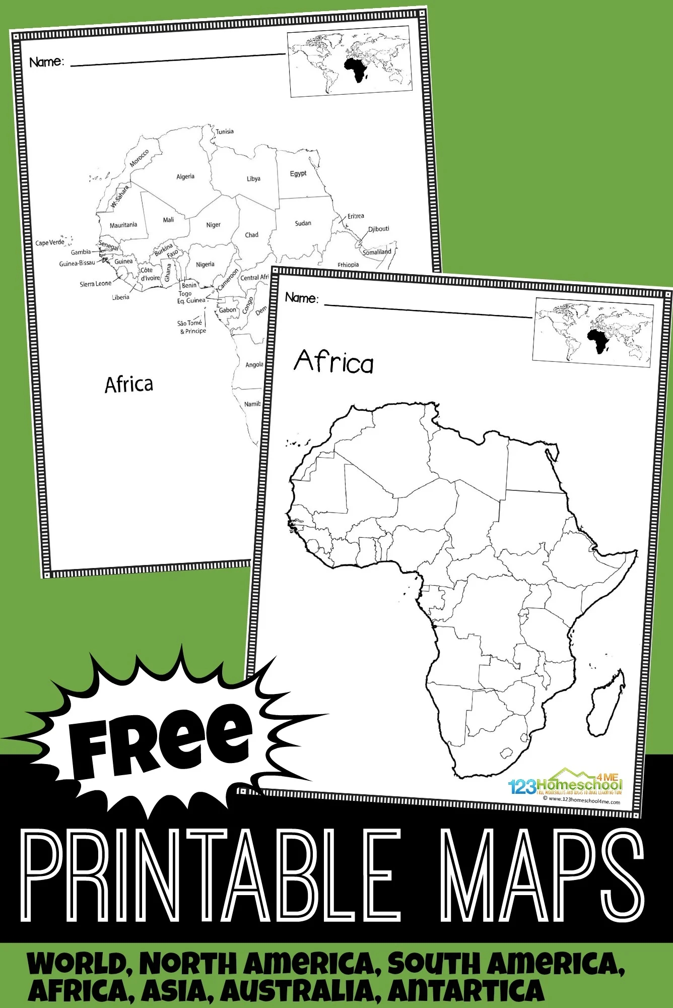  FREE Printable Blank Maps For Kids World Continent USA