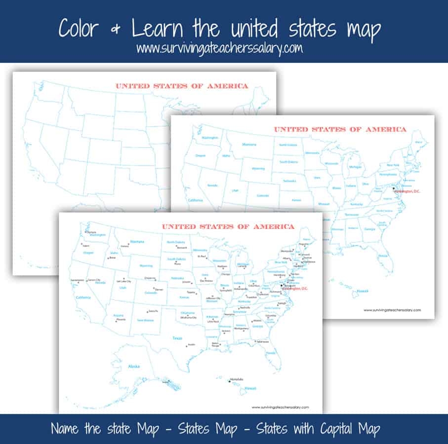 FREE U S A Map Printables Blank City And States