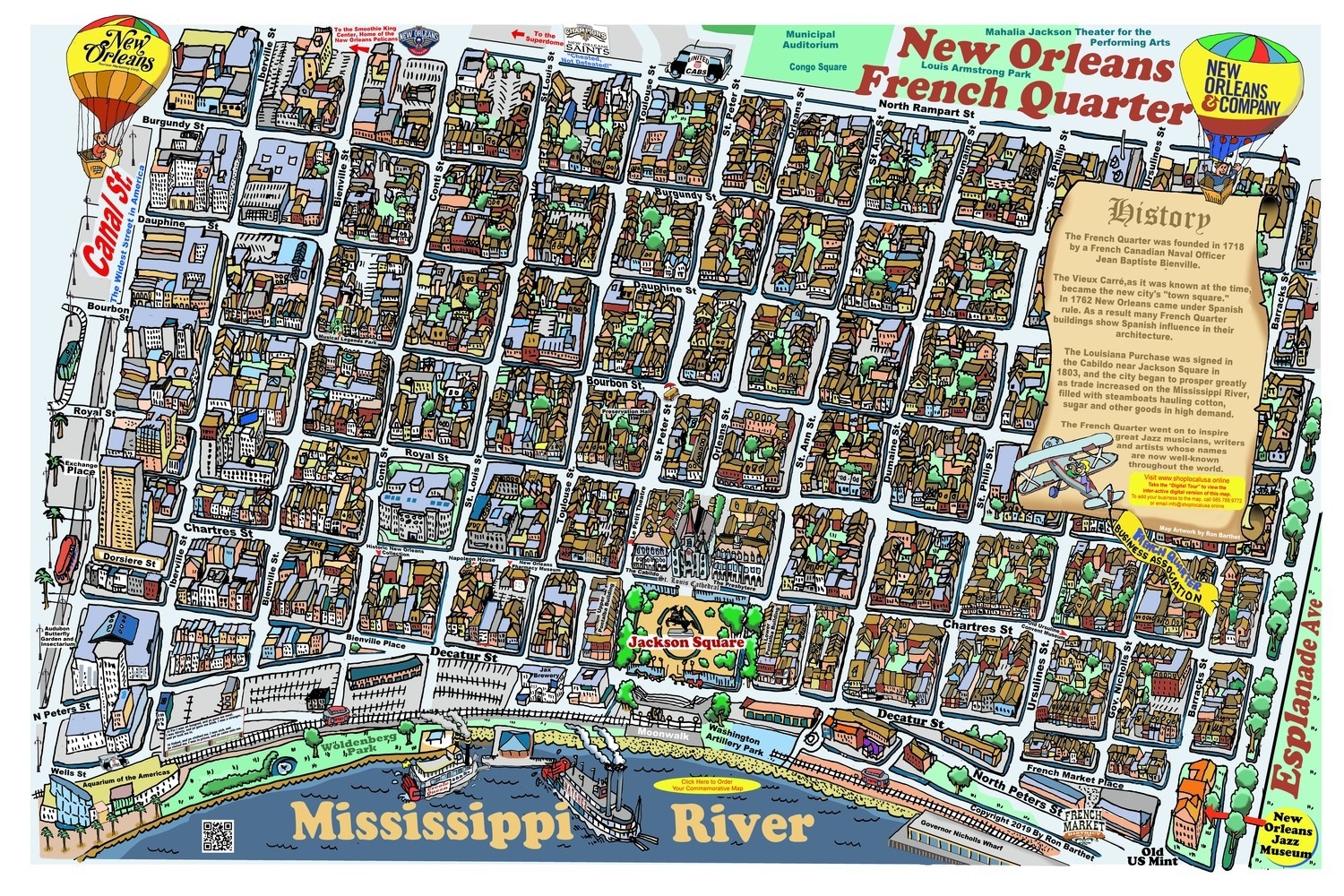 French Quarter 24 X 36 Full Color Caricature Rendering Shop Local USA