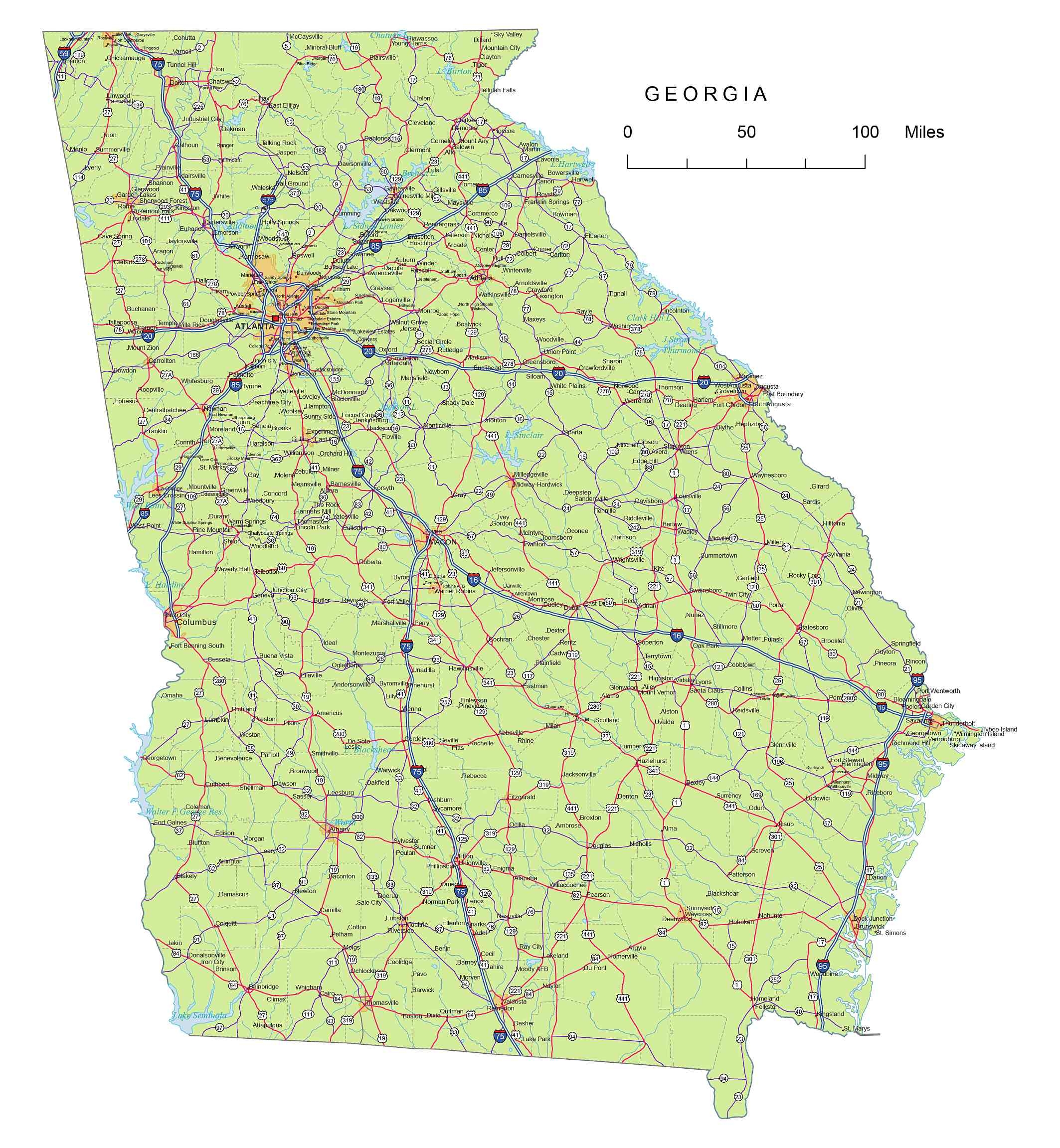 Printable Georgia County Map