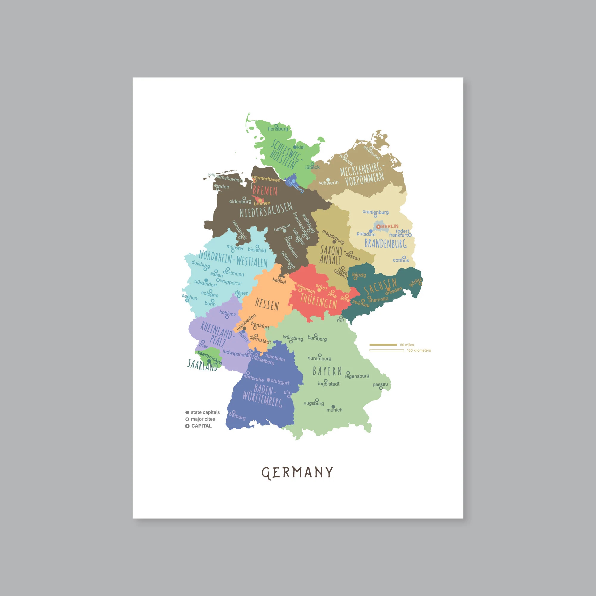 Germany Map PRINTABLE Germany States And Capitals Labeled 