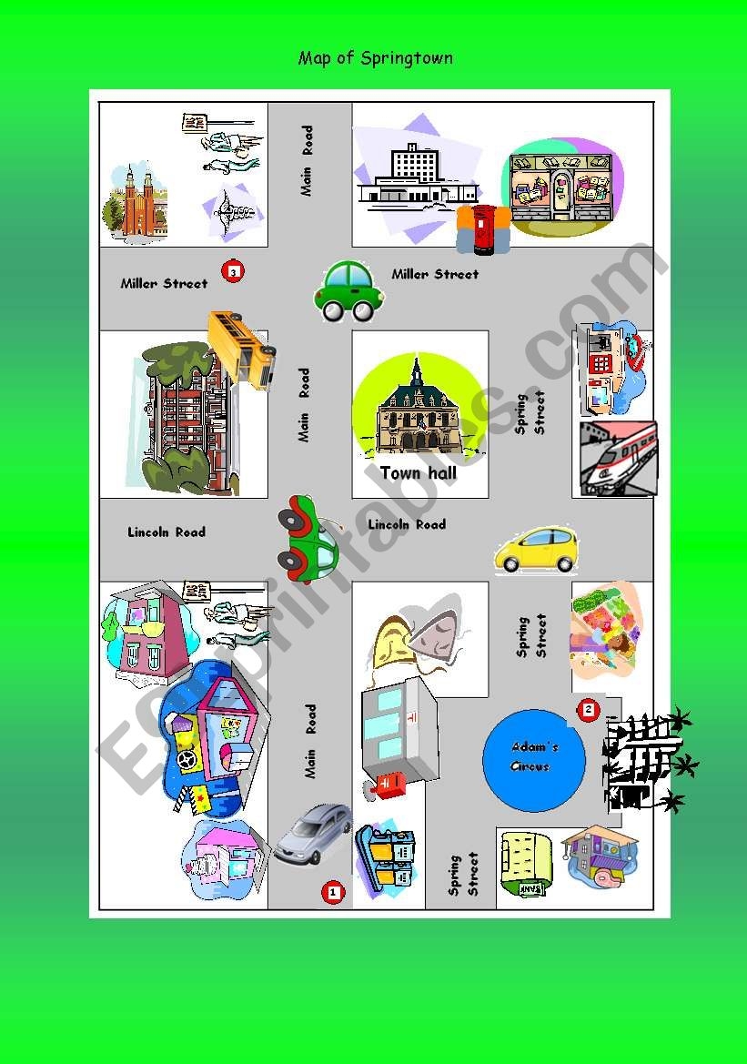 Giving Directions With The Map Of Springtown ESL Worksheet By Worksheets Library