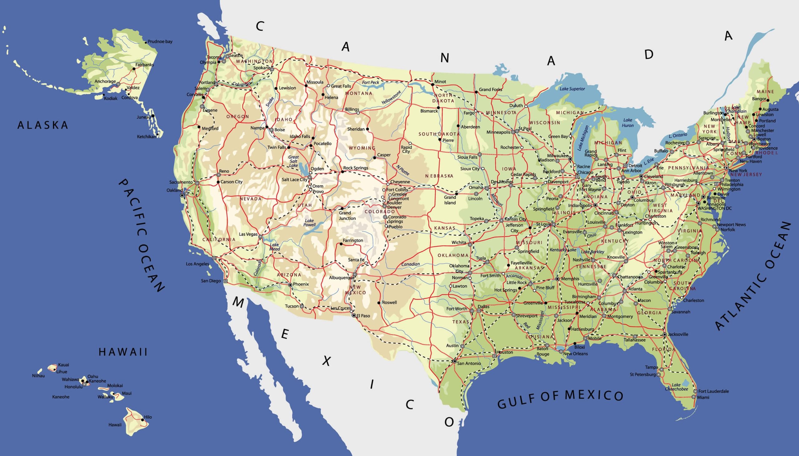 Map Of Usa With Cities Printable