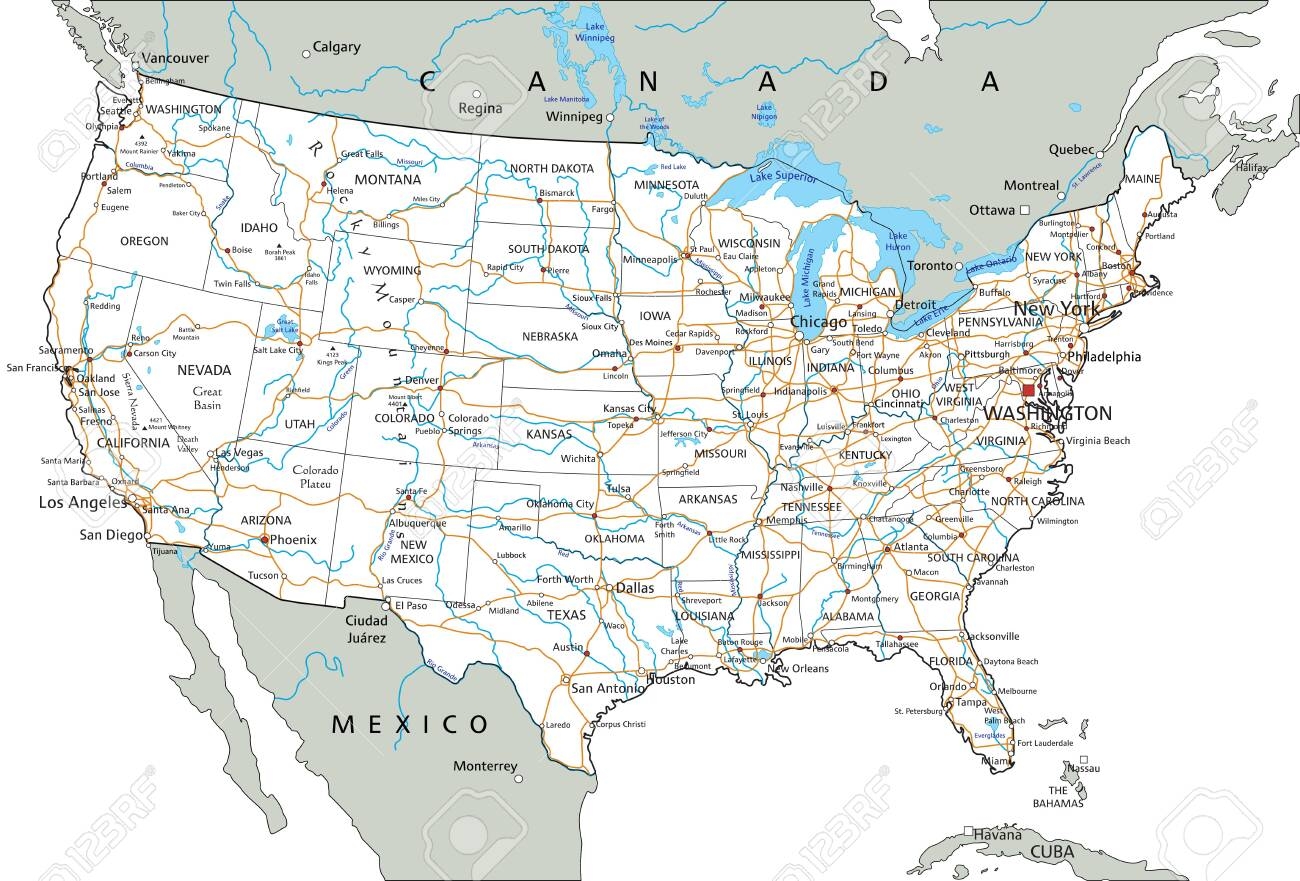 High Detailed United States Of America Road Map With Labeling Royalty Free SVG Cliparts Vectors And Stock Illustration Image 122716540 