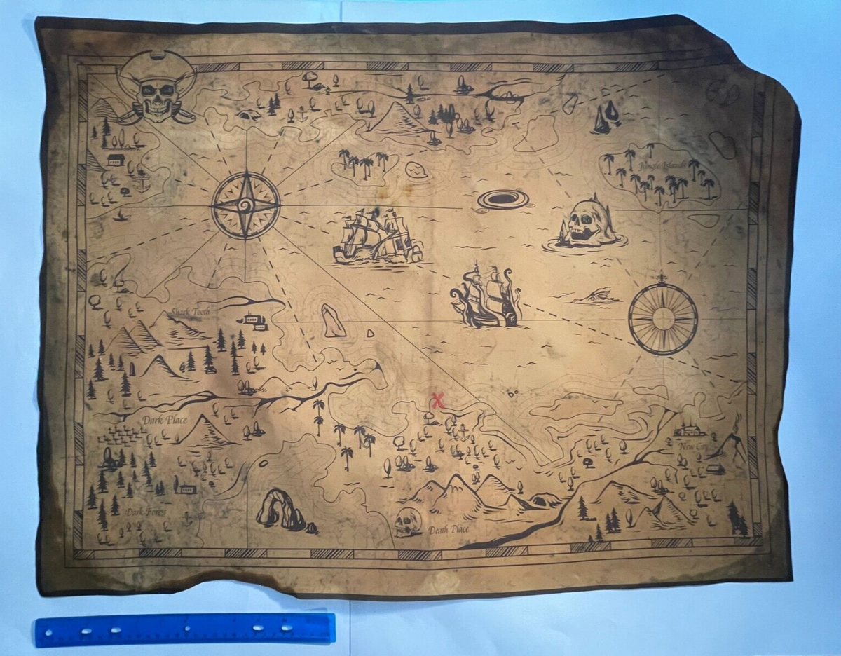 HUGE Pirate Treasure Map Aged Replica Art Print CANVAS 24 X 32 Inches EBay