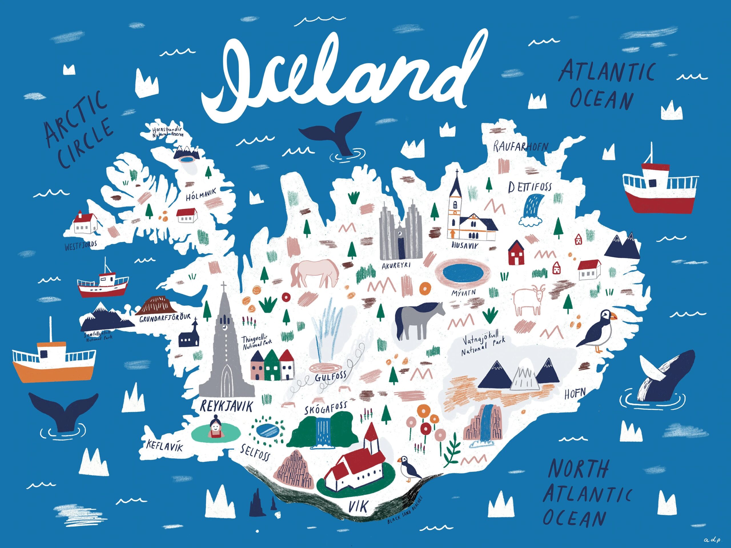 Iceland Illustrated Map Iceland Print Iceland Illustration Iceland Gift Reykjavik Map Iceland Art Iceland Map Etsy