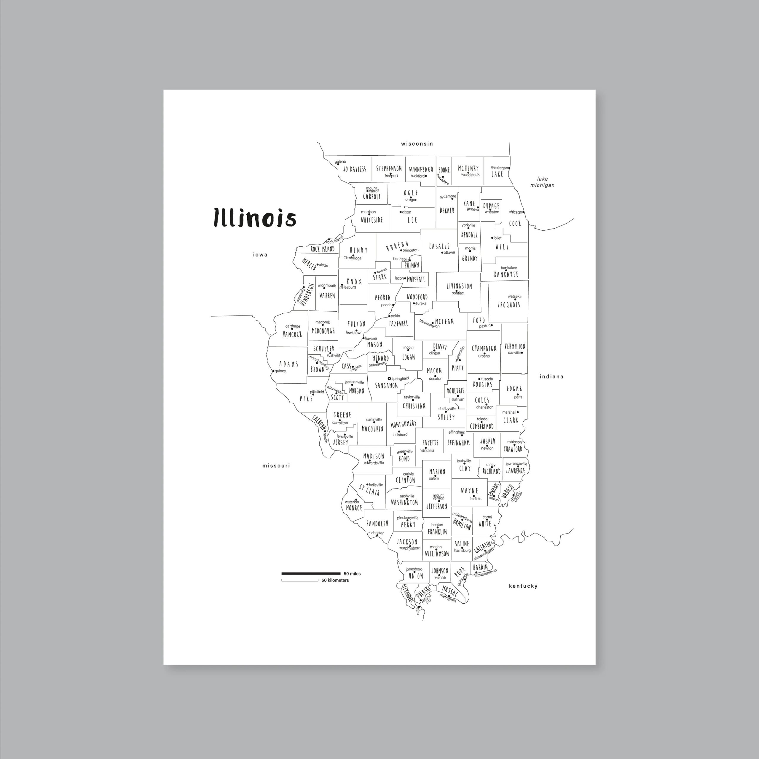Illinois Map Art PRINTABLE Illinois Countries Map IL Illinois State Map Modern Home Decor P505 Etsy