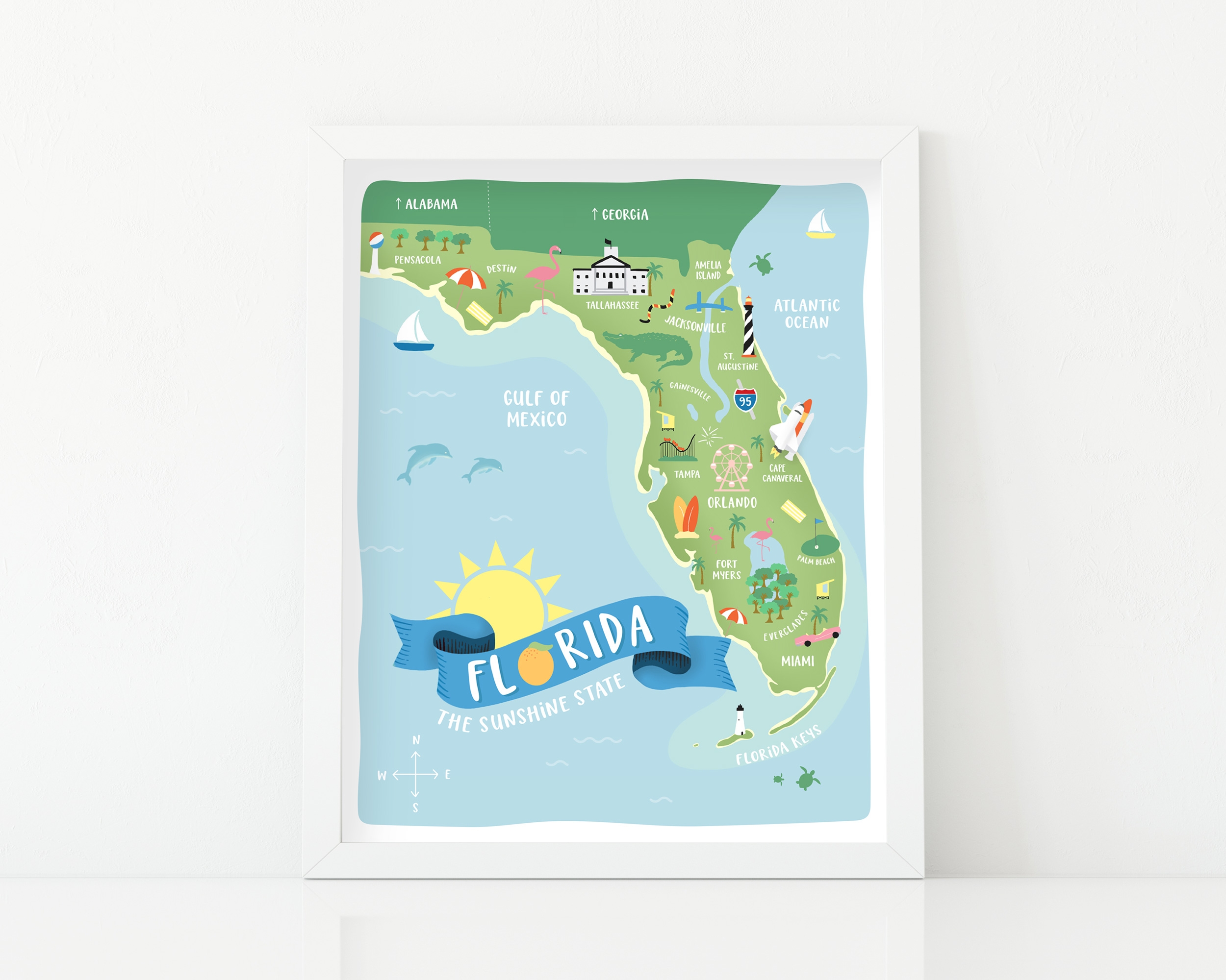 Illustrated Florida Map Print Kreate Paper Co 