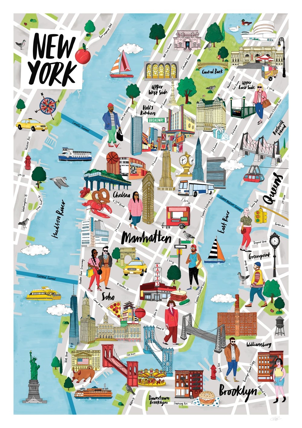 Illustrated Map Of New York Tilly AKA Running For Crayons 