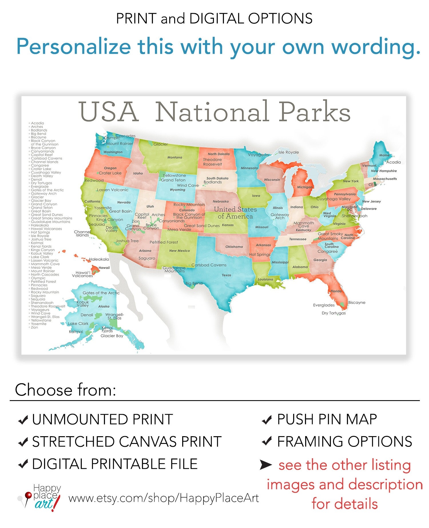 Includes ALL Current National Parks Personalized Hiking Family Gift National Park Push Pin Map Adventures For Husband Or Anniversary Couple