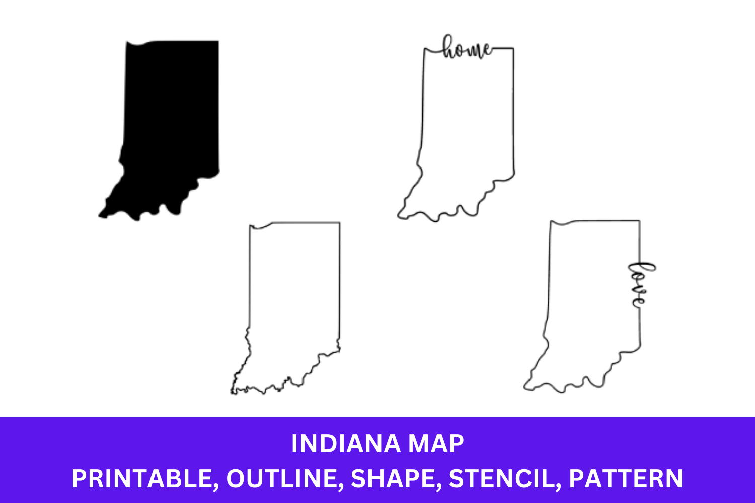 Indiana Map Outline Printable State Shape Stencil Pattern Outline Printable State Shape Stencil Pattern