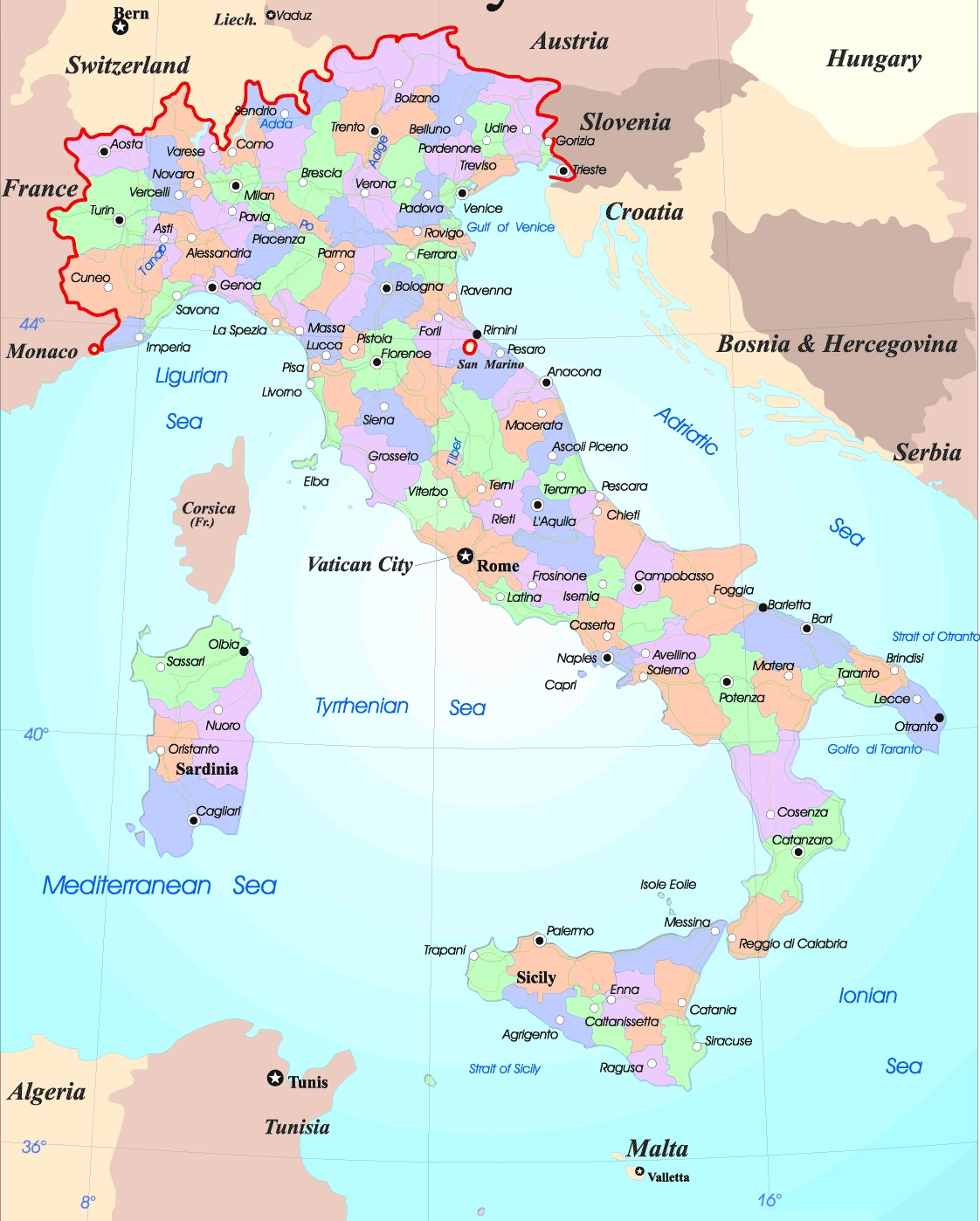 Printable Map Of Italy With Cities