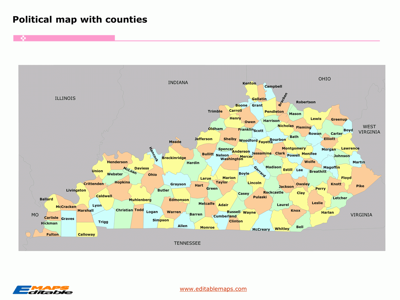 Printable County Map Of Kentucky