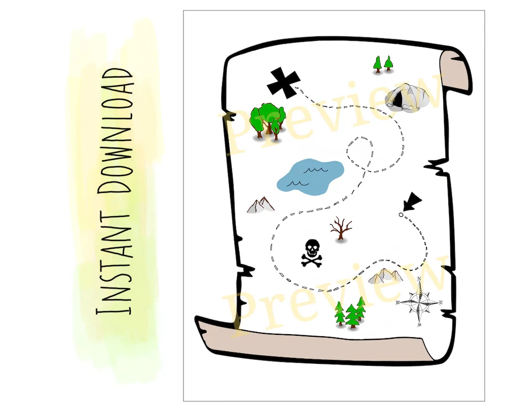 Kids Printable Treasure Map Preschoolers Pretend Play Etsy Australia