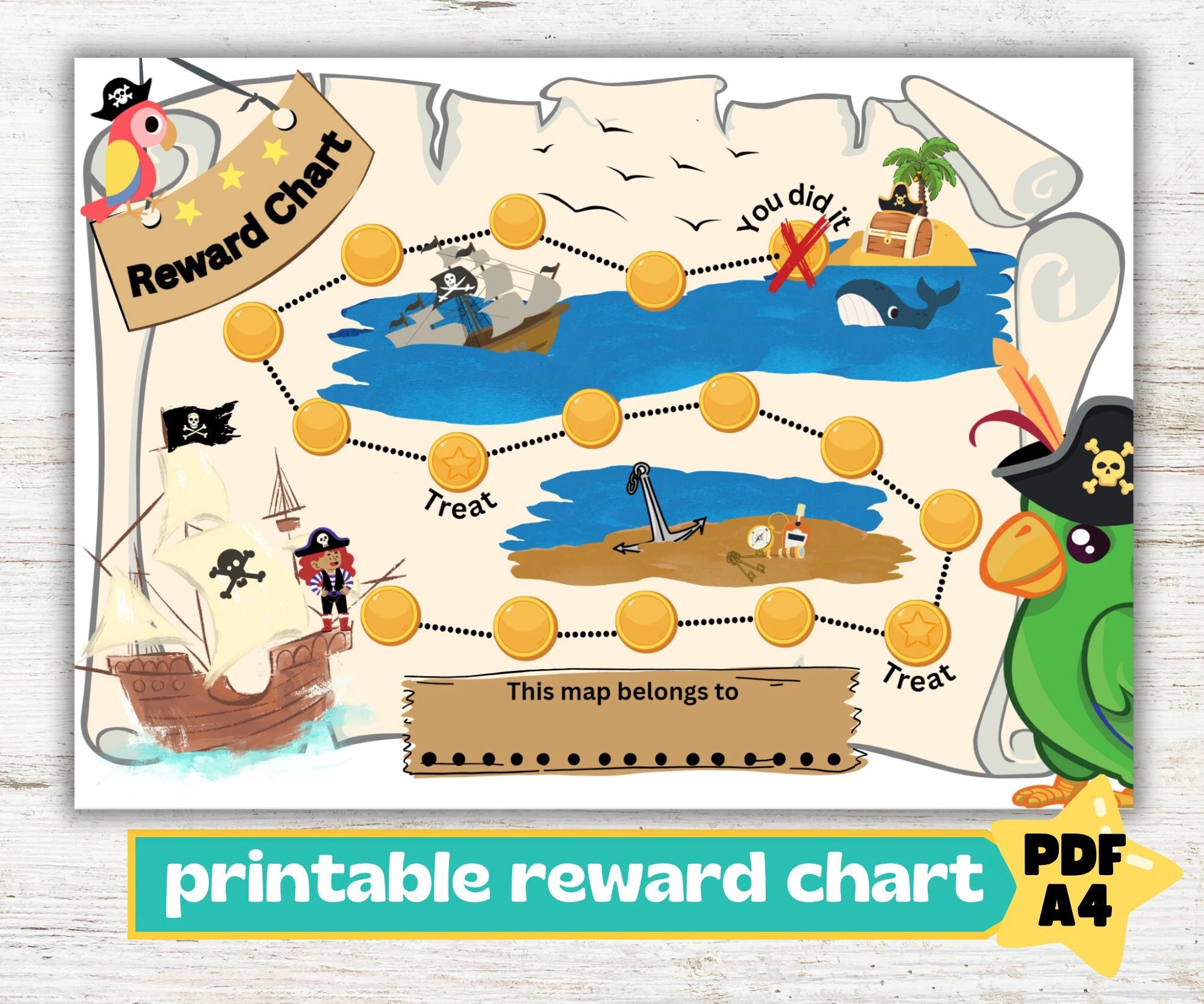 Kids Treasure Map Reward Chart Potty Chart Printable Pirate Reward Chart Treasure Map Download Treasure Reward Chart Pirate Map Digital Etsy