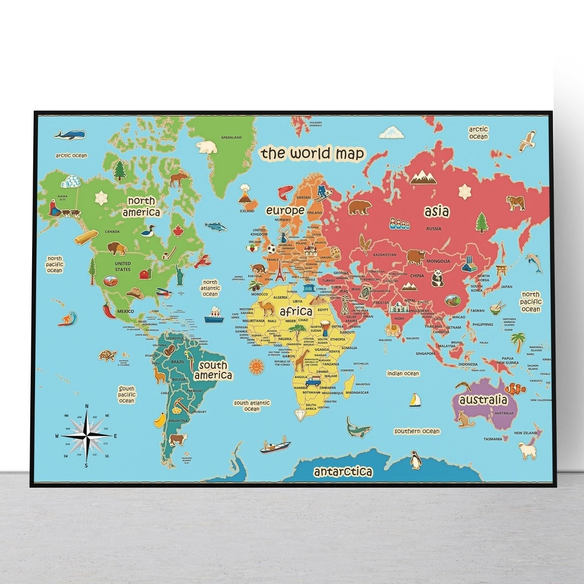 Kids World Map Educational Poster Print Coloured Continents Wall Art A4 A3 A2 A1 EBay UK